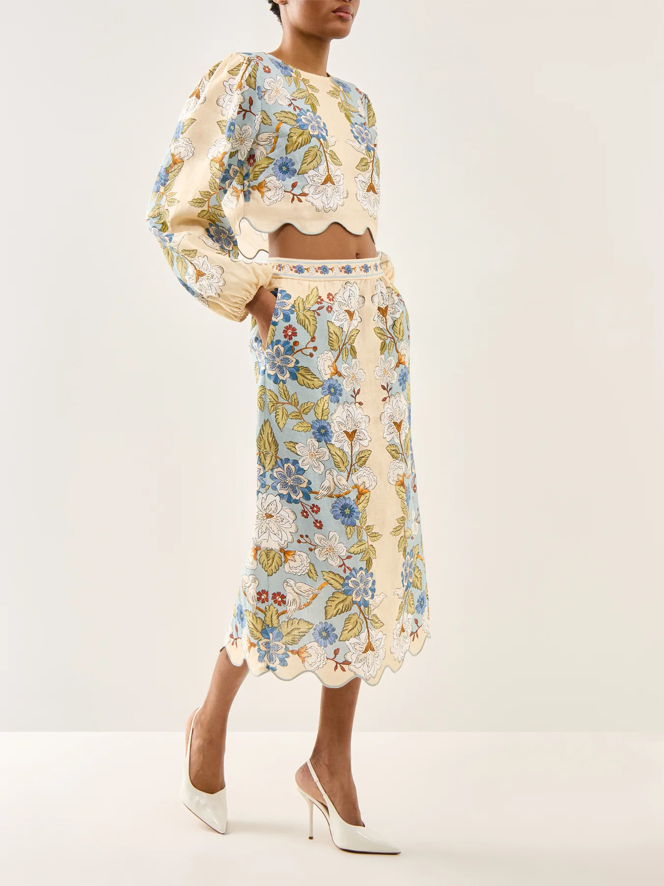 Garden Scarf Blue Long Sleeve Blouse - Image 2