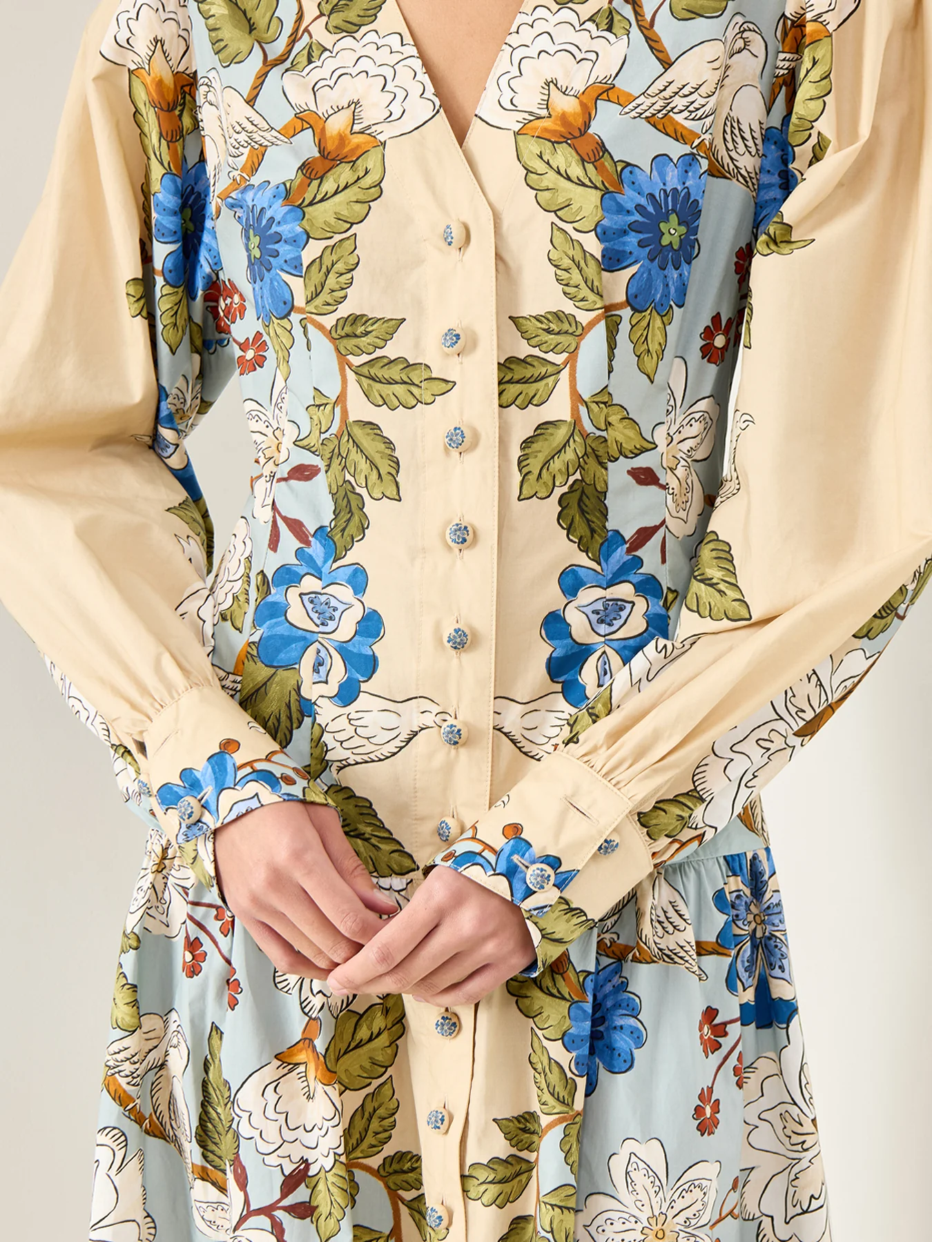 Garden Scarf Blue Long Sleeve Midi Dress - Image 3