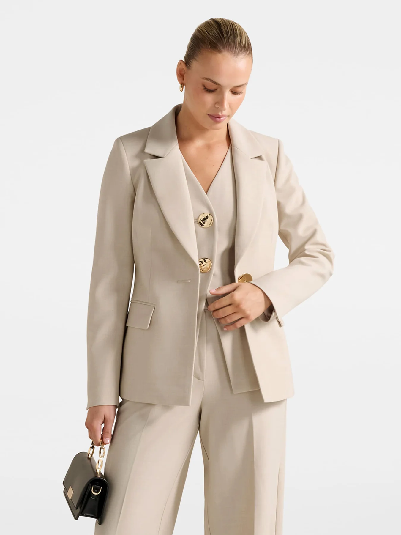 Lulu Gold Button Blazer Milk Marle Suit - Image 4