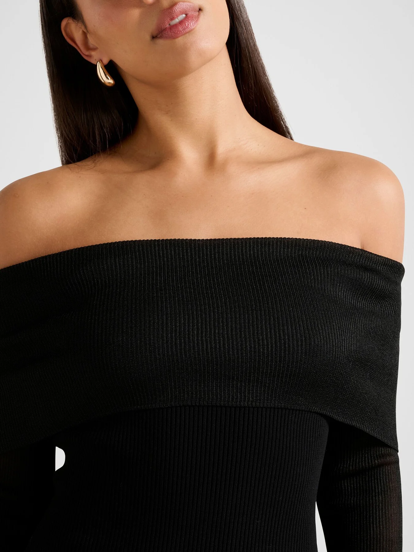 Brynn Bardot Knitted Top Black - Image 5