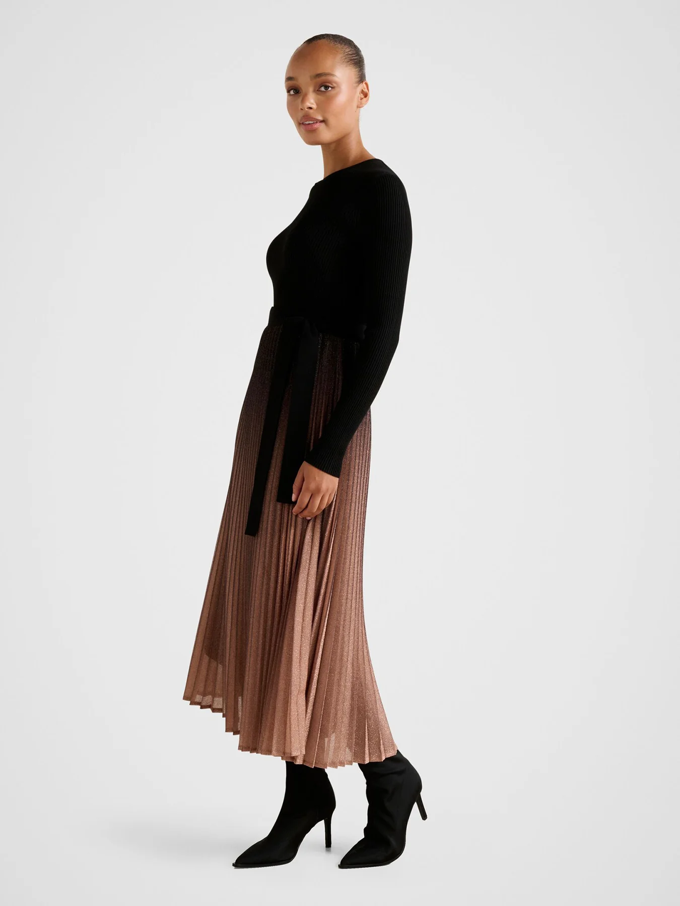 Celina Ombre Metallic Midi Dress Black - Image 5