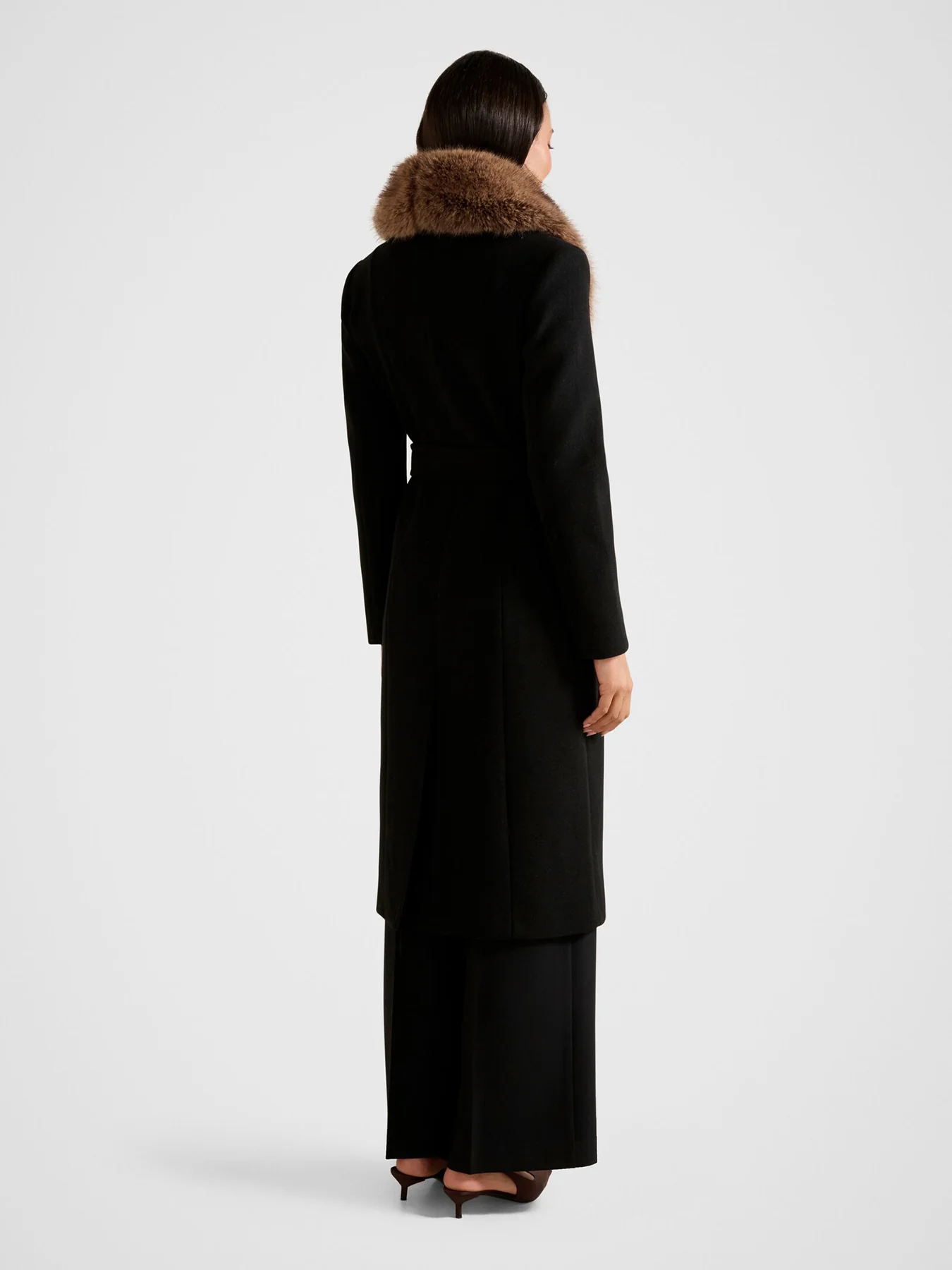 Chelsea Double Breasted Fur Collar Coat Black - Image 3