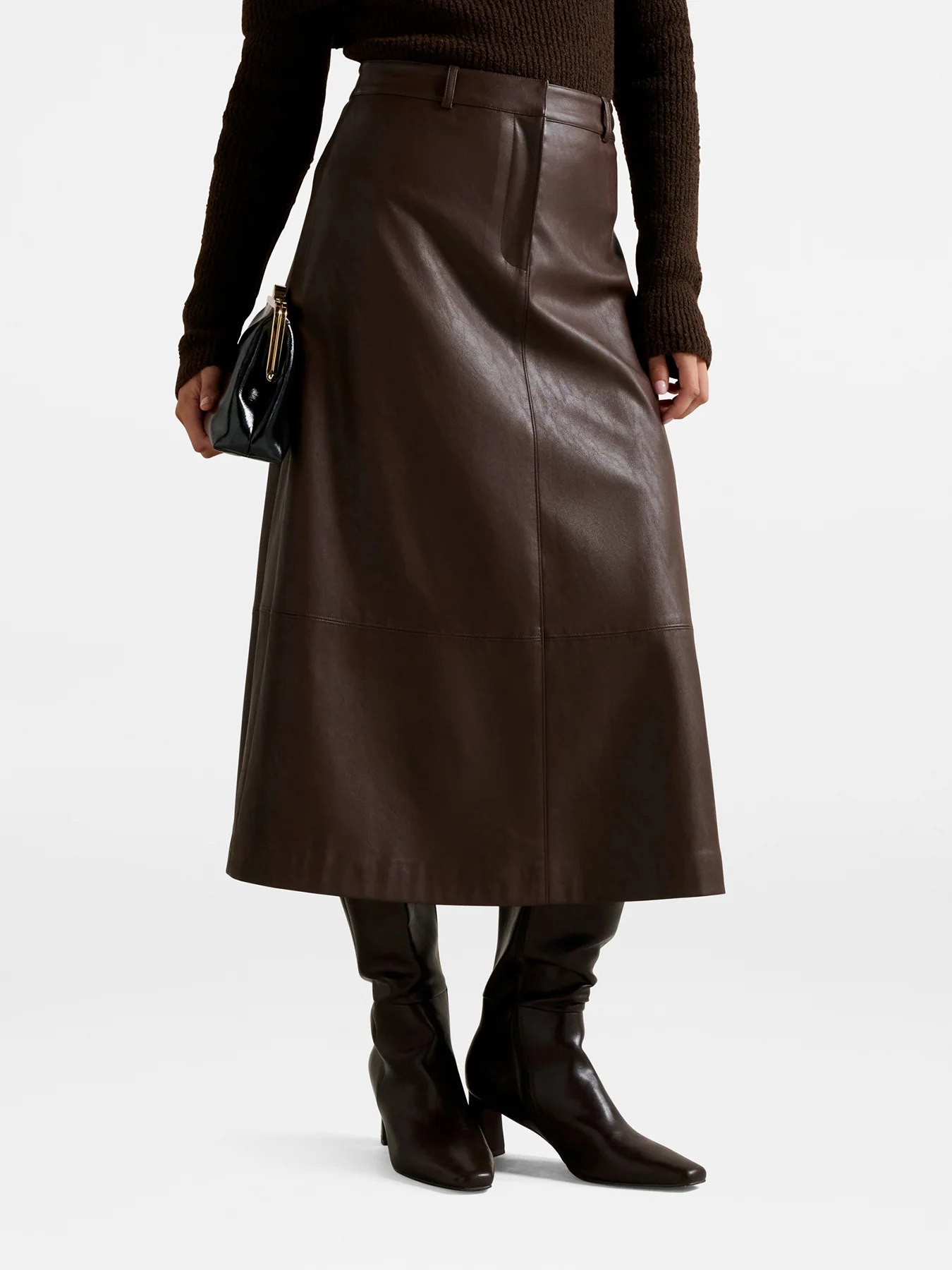 Jaelyn Vegan Leather Midi Skirt Black - Image 4
