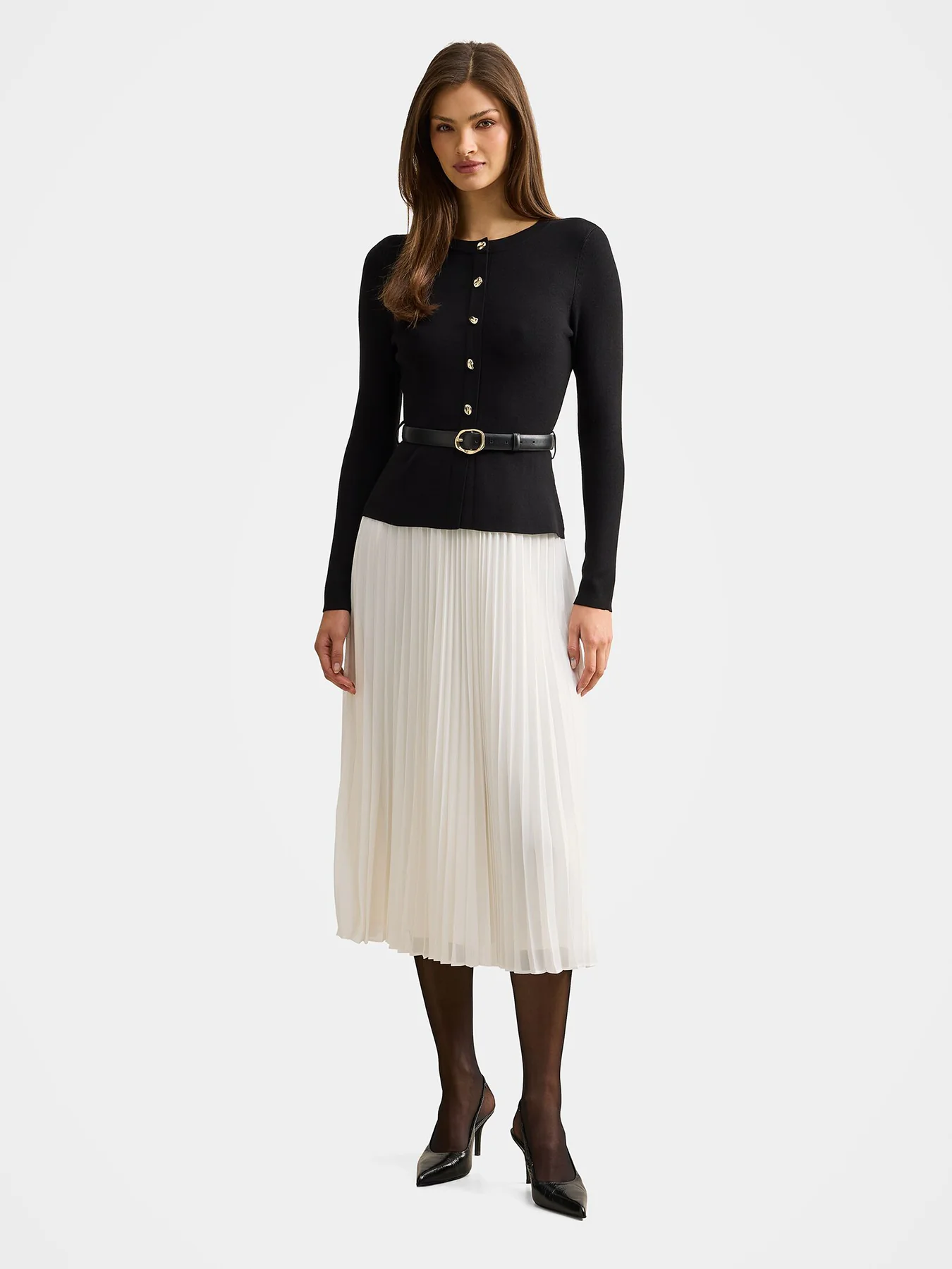 Louisa Woven Mix Knitted Dress Mono Stripe - Image 2