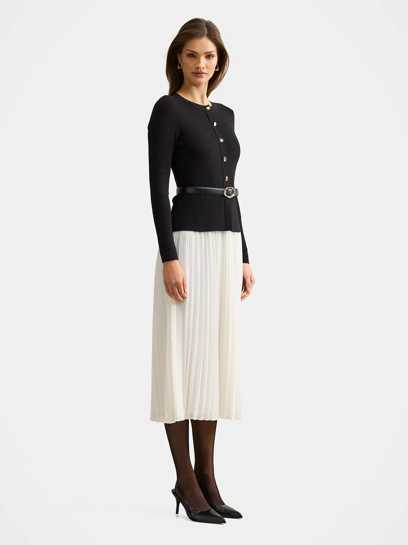Louisa Woven Mix Knitted Dress Mono Stripe - Image 5