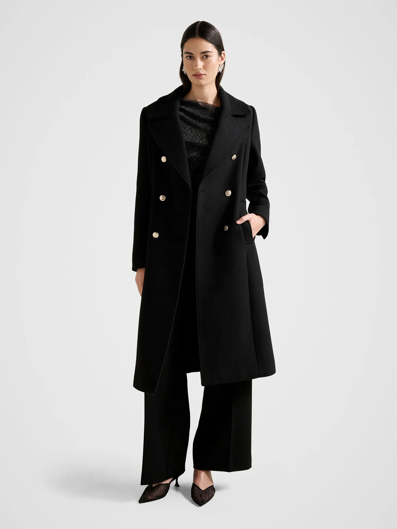 Mandy Double Breasted Military Coat Black - Image 4