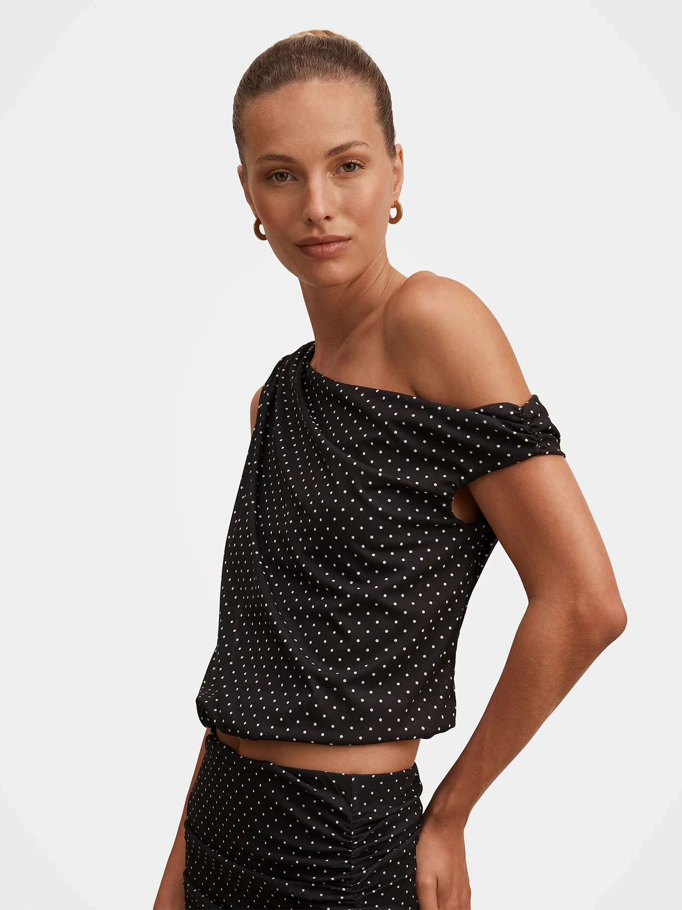 Mila Spot Print Drape Top Black - Image 5