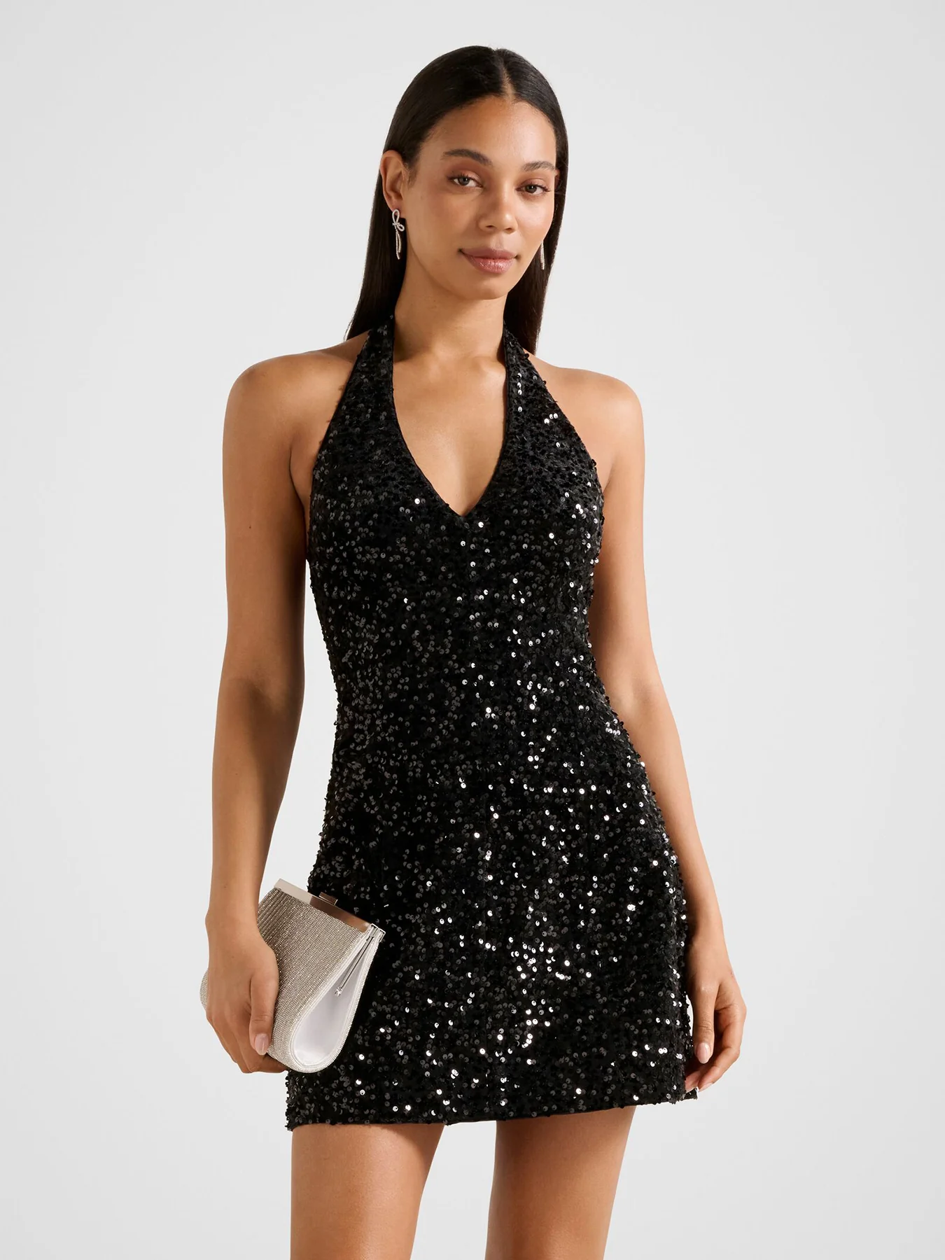 Riley Sequin Halter Neck Mini Dress Black - Image 4