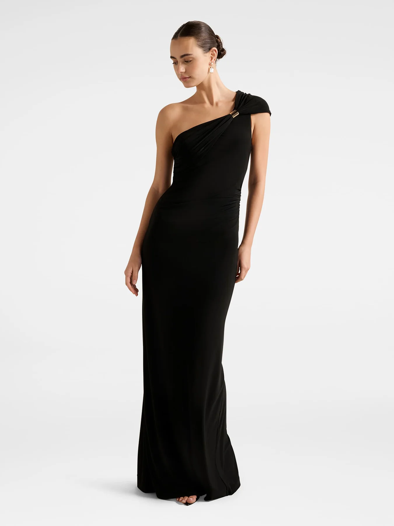 Robyn One Shoulder Jersey Maxi Dress Black - Image 2