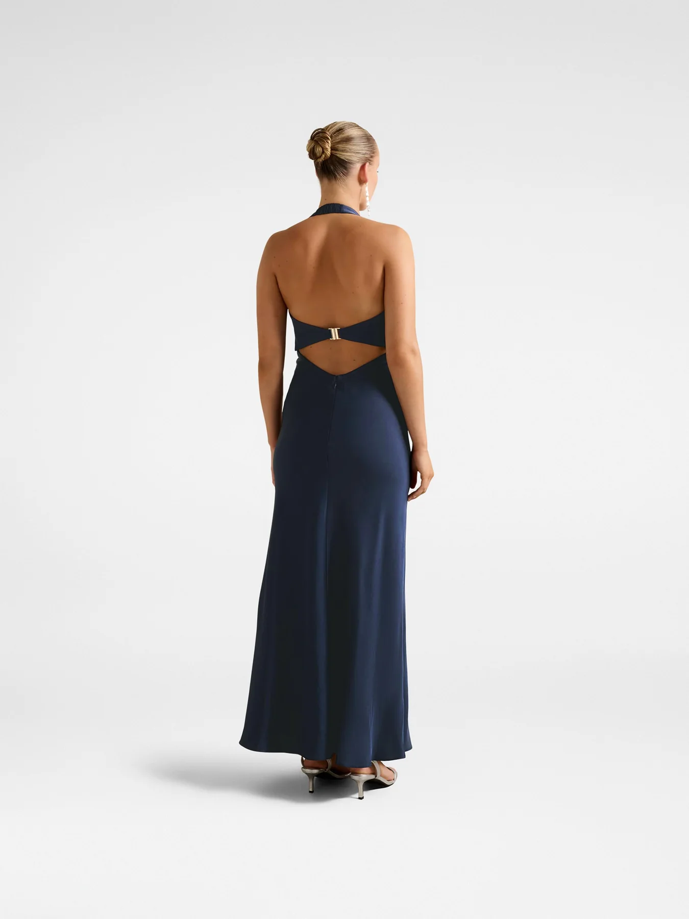 Navy April Open Back Satin Maxi Dress - Image 3