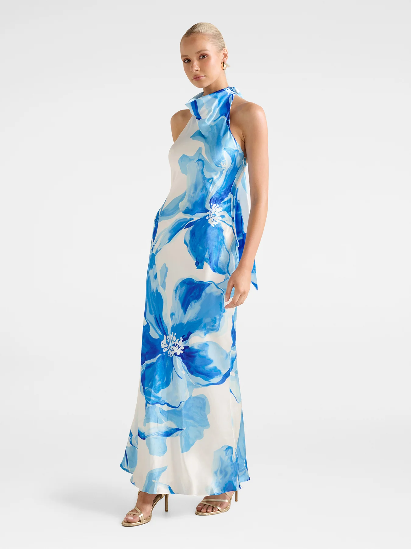 Clementine Satin Maxi Dress Blue - Image 4