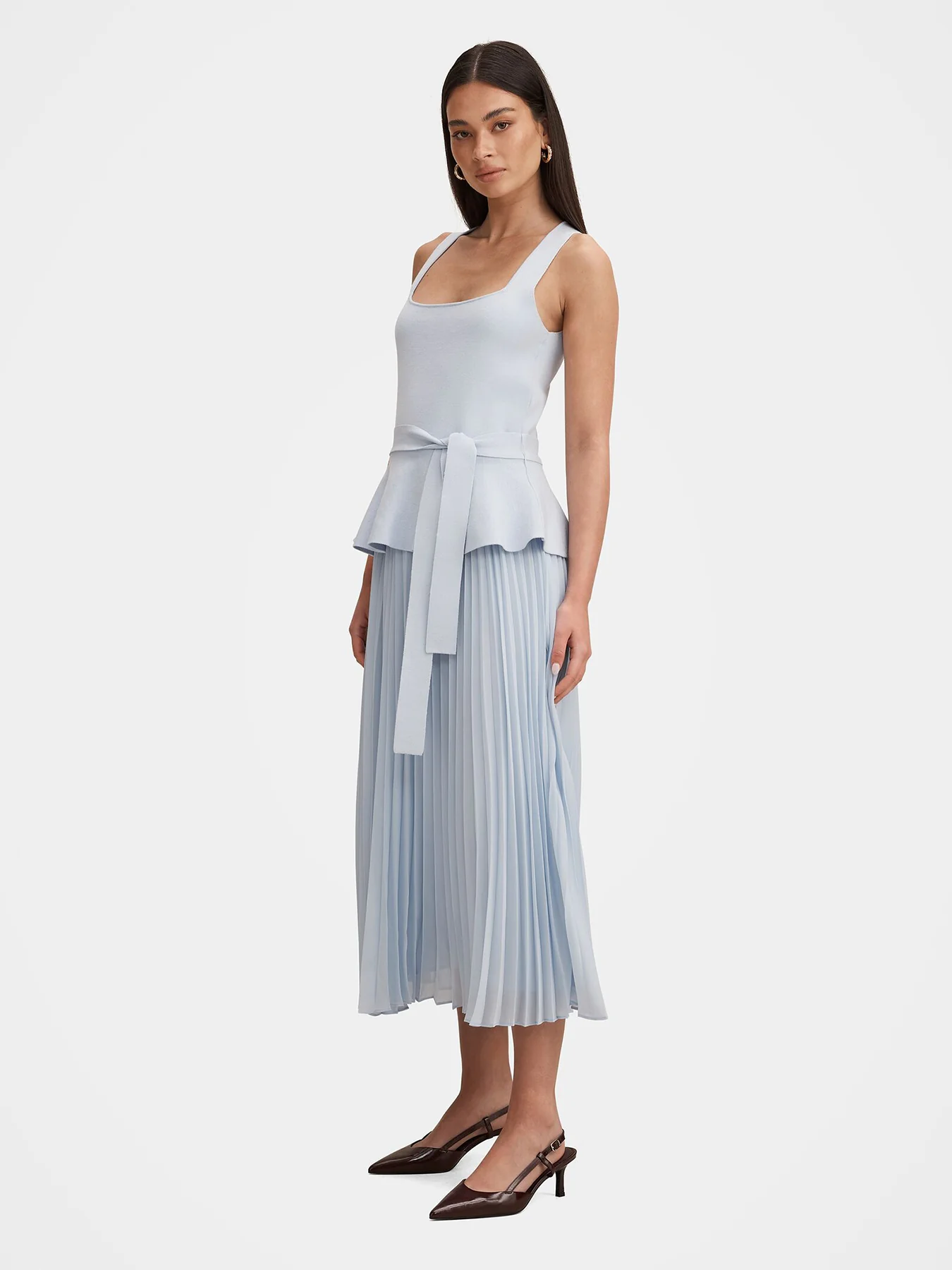 Peony Pleated Midi Dress Blue - Image 5