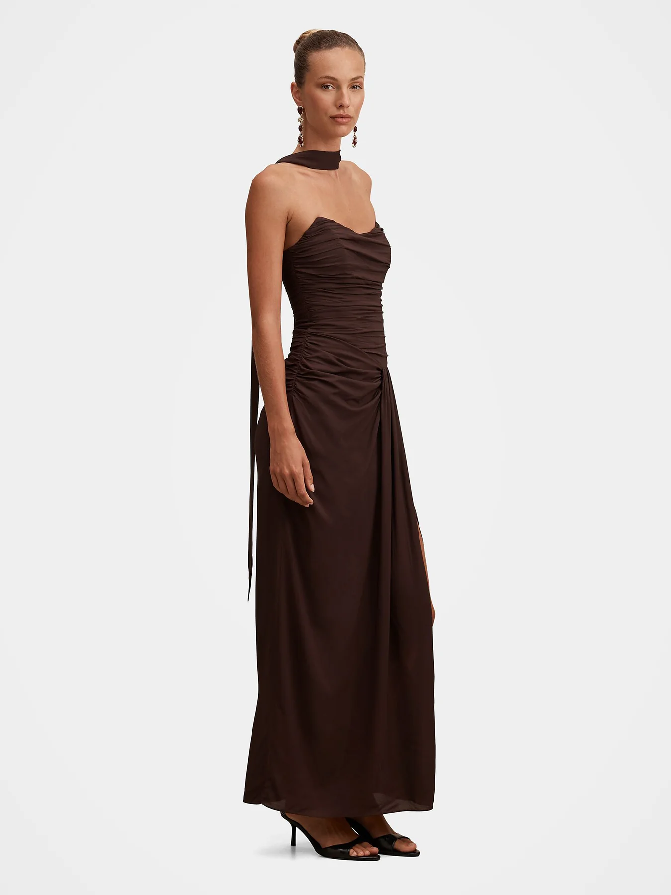 Arli Strapless Ruched Maxi Dress Brown - Image 5