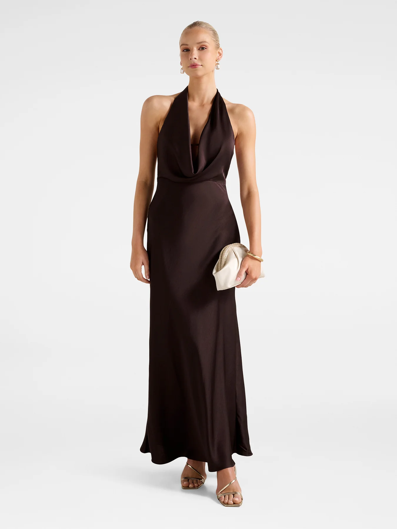 Becca Satin Halter Neck Gown Brown - Image 2