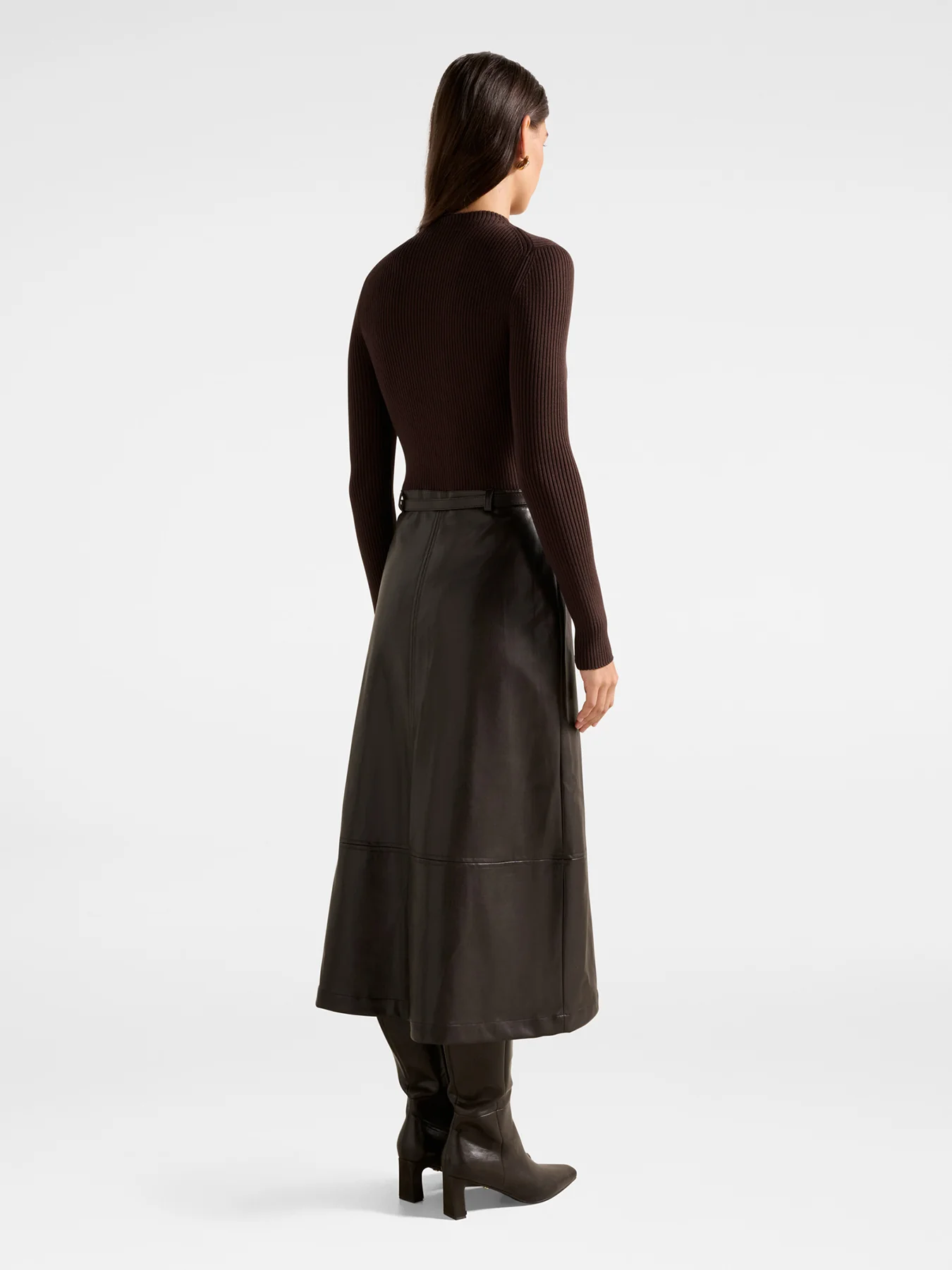 Brooklyn Vegan Leather A Line Midi Dress Brown - Image 3