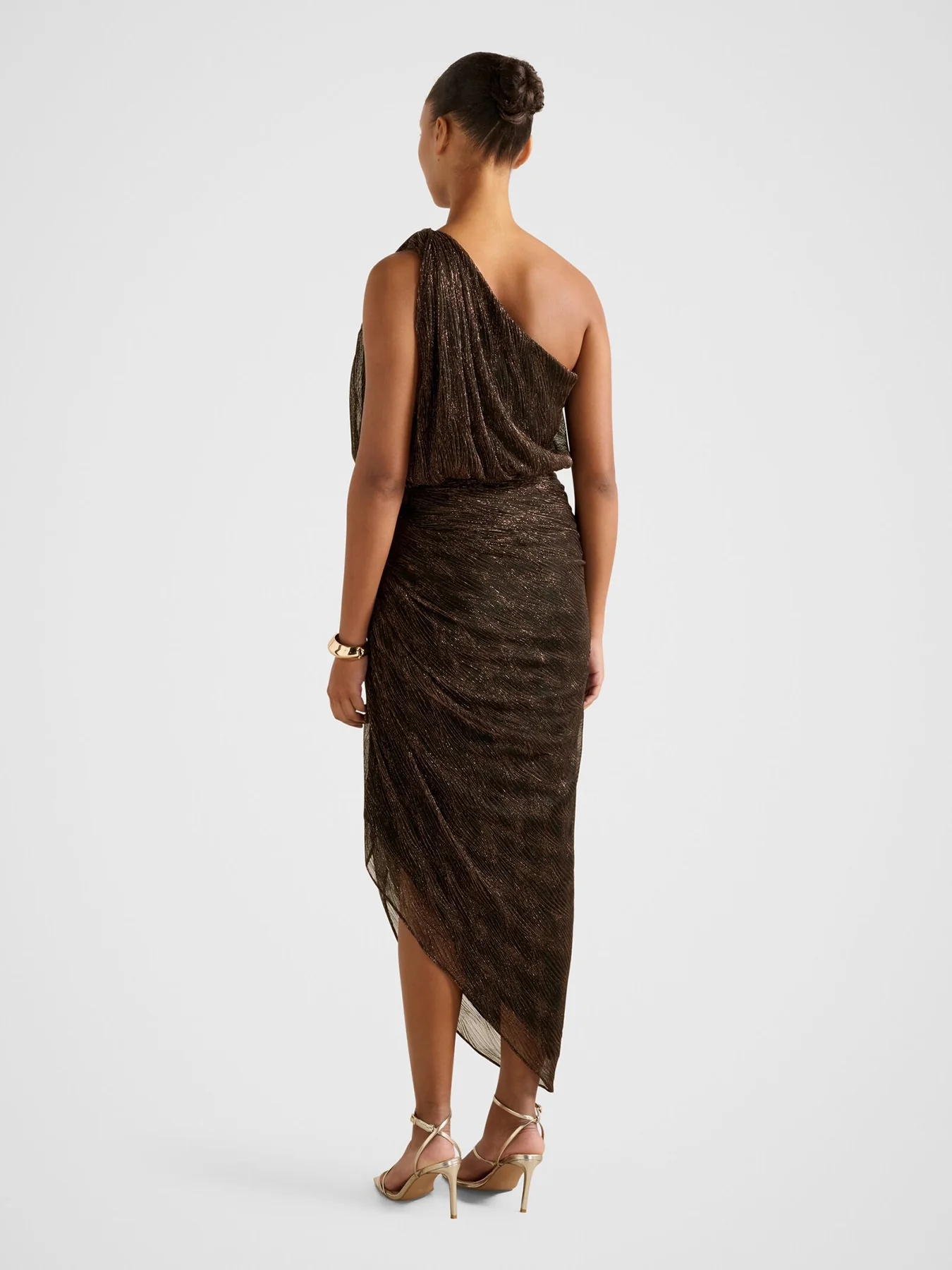 Cassidy One Shoulder Midi Dress Brown - Image 3