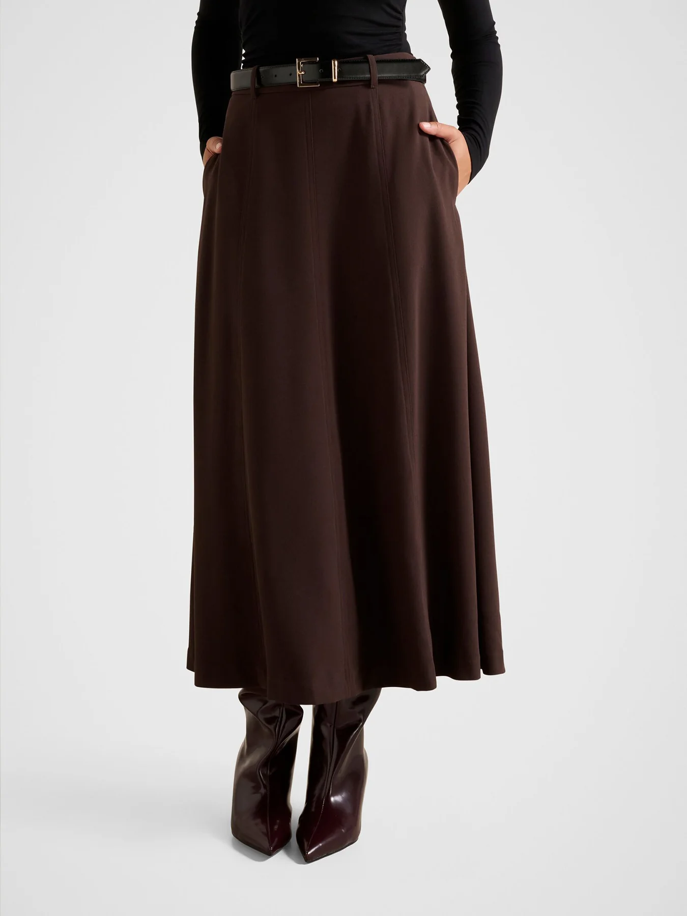 Celine Belted Midi Skirt Chocolate - Image 4