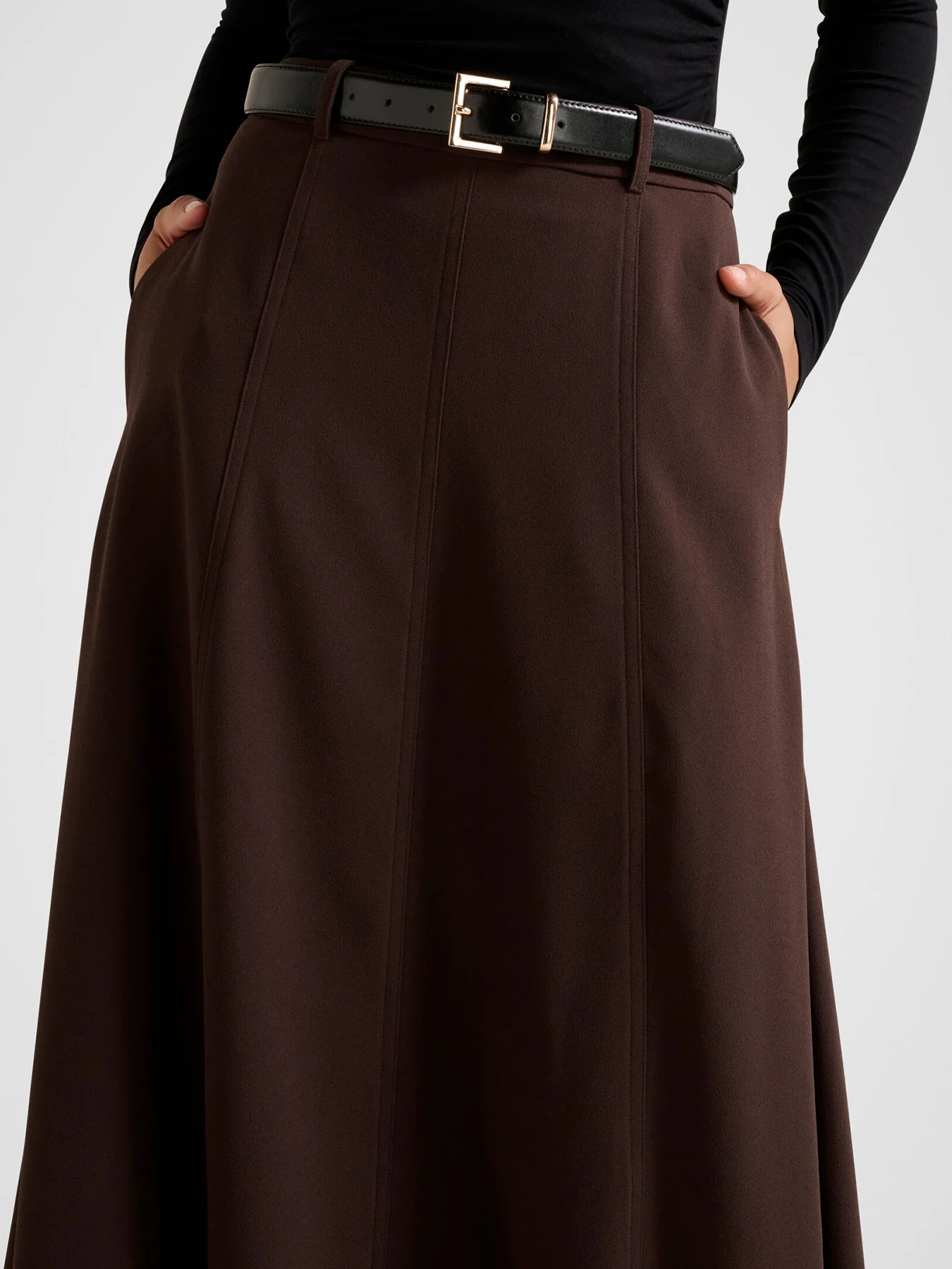 Celine Belted Midi Skirt Chocolate - Image 5