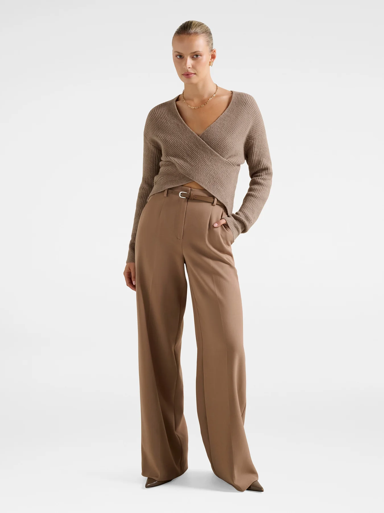 Chantelle Belted Wide Leg Pants Brown - Image 2