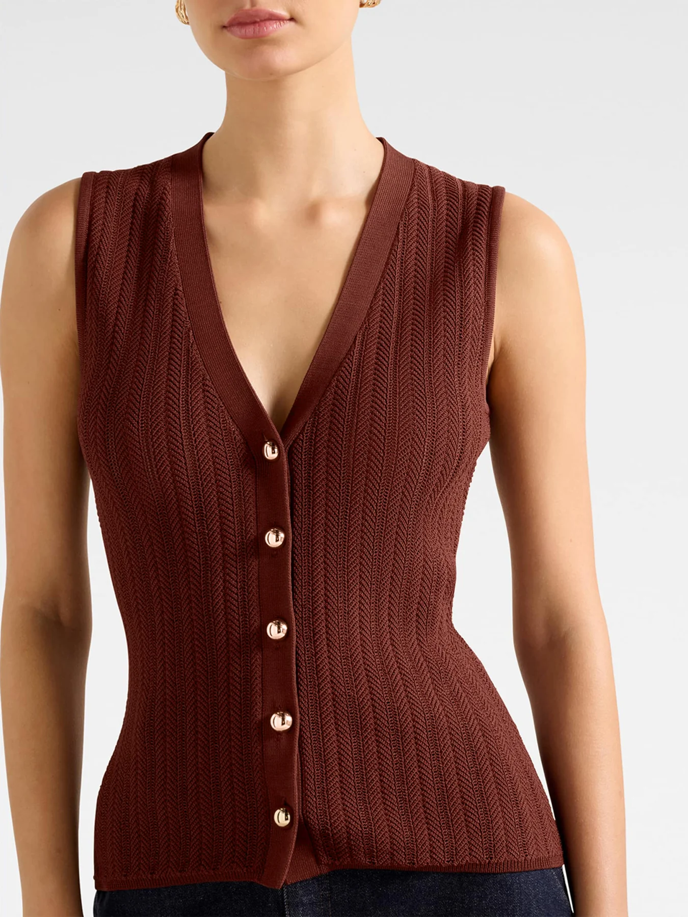 Ivy Pointelle Waistcoat Brown - Image 4