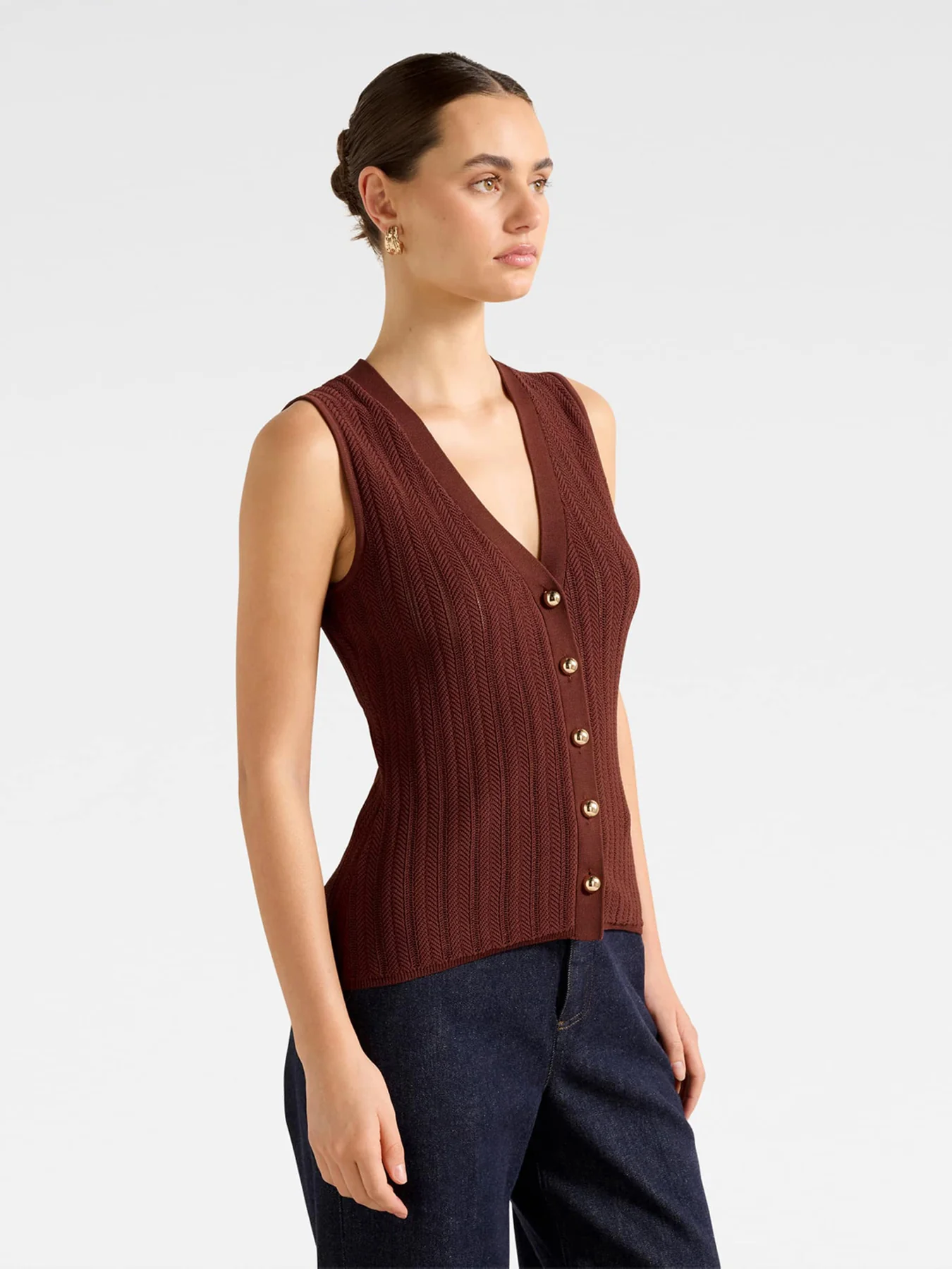 Ivy Pointelle Waistcoat Brown - Image 5
