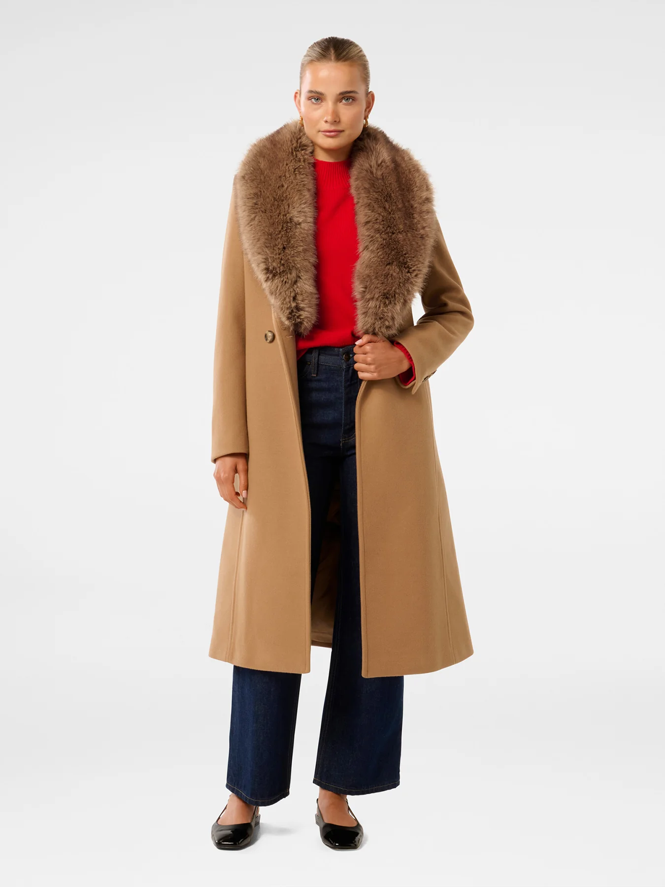 Monica Faux Fur Wrap Coat Camel - Image 4