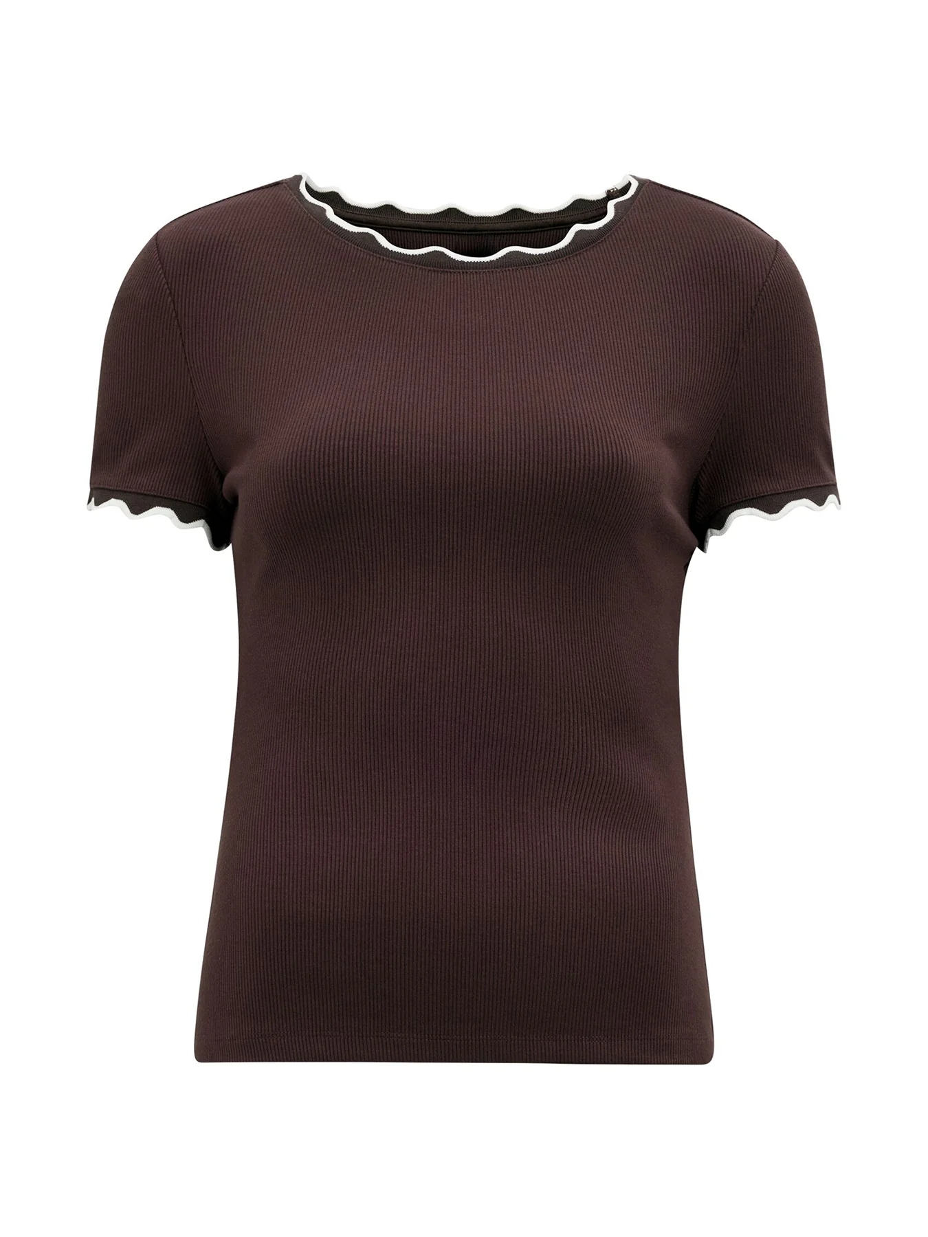 Rebecca Scallop Trim T-Shirt Brown