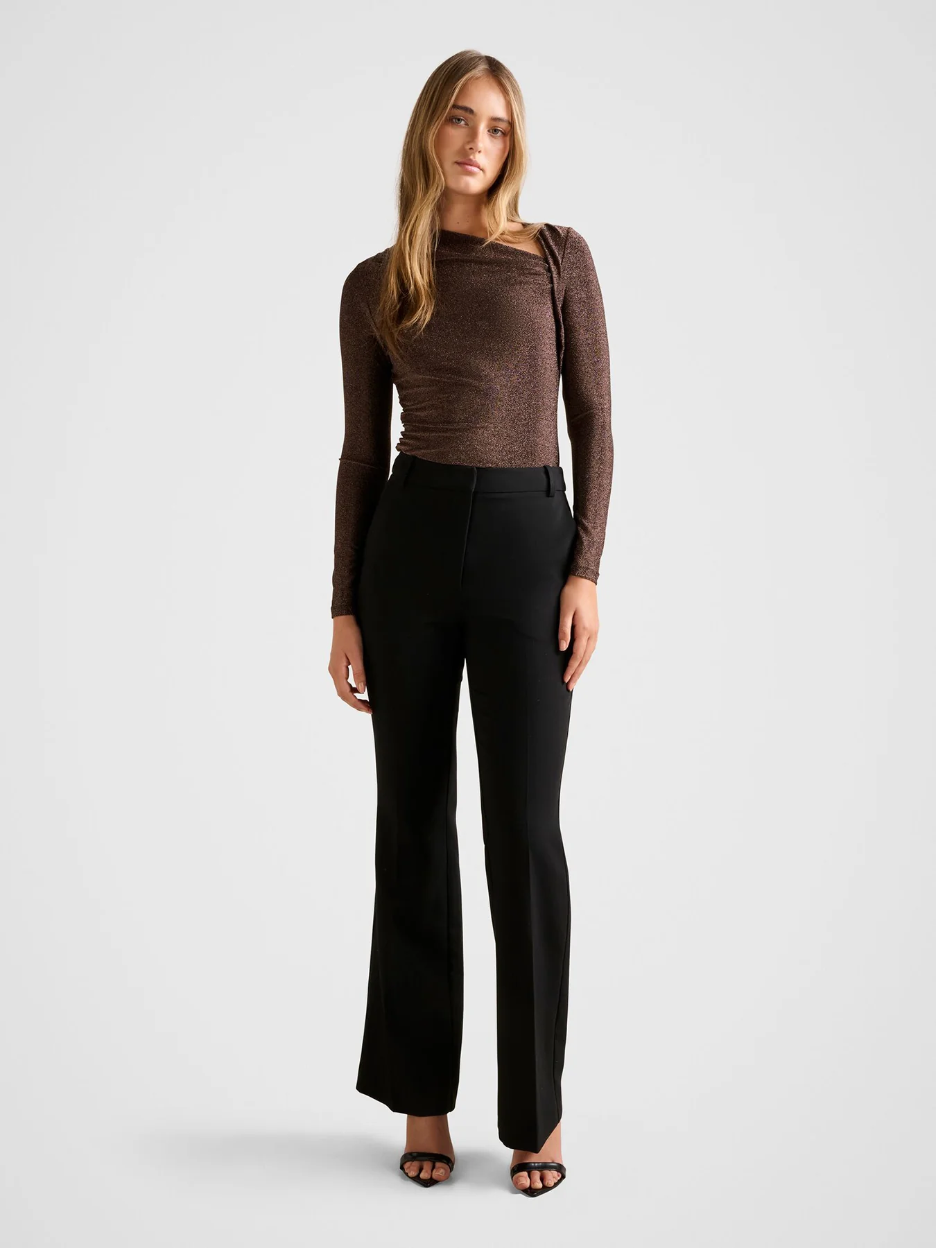 Roma Asymmetric Neck Top Brown - Image 2