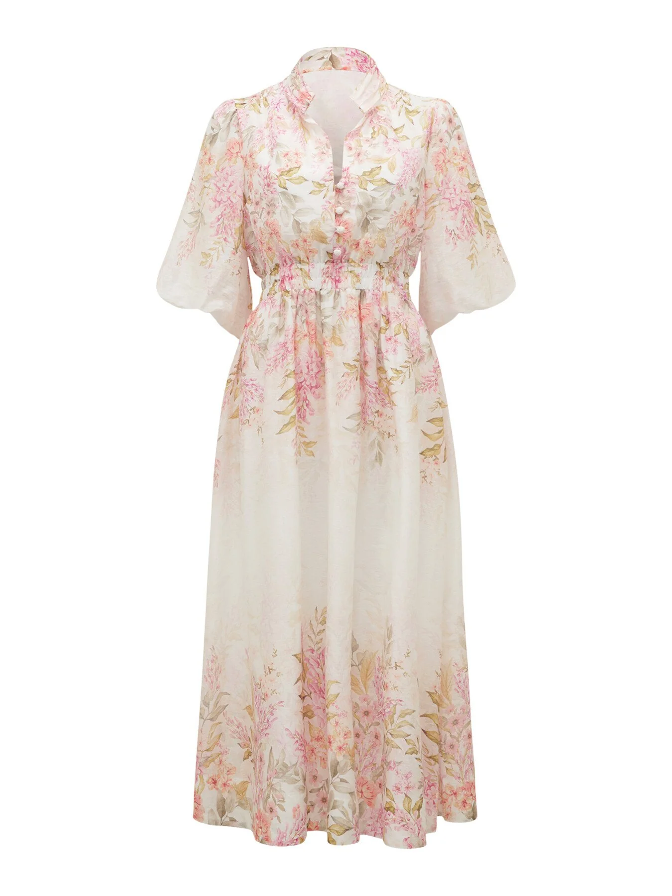 Ivy Printed Puff Sleeves Midi Dress