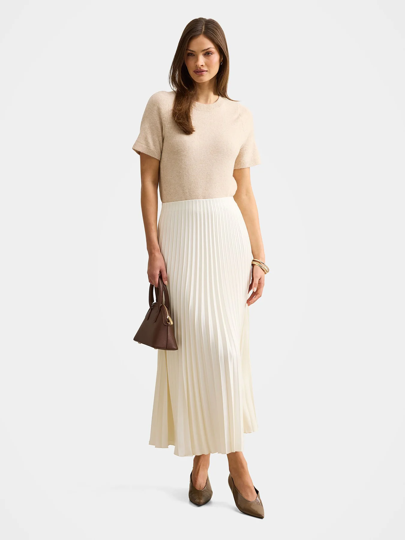 Yasmin Satin Pleated Skirt Cream - Image 2