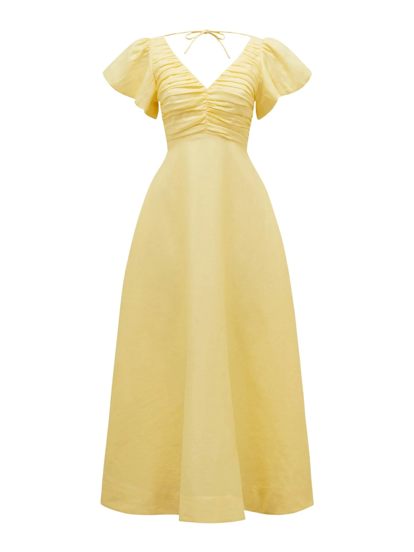 June Ruched Linen Midi Dress