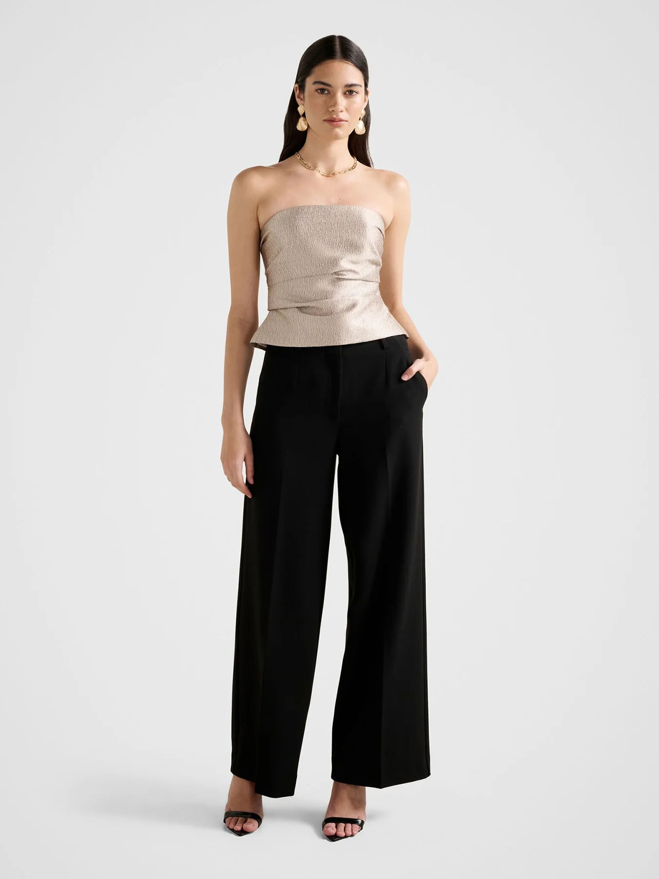 Kamila Tucked Strapless Bandeau Top Gold - Image 2