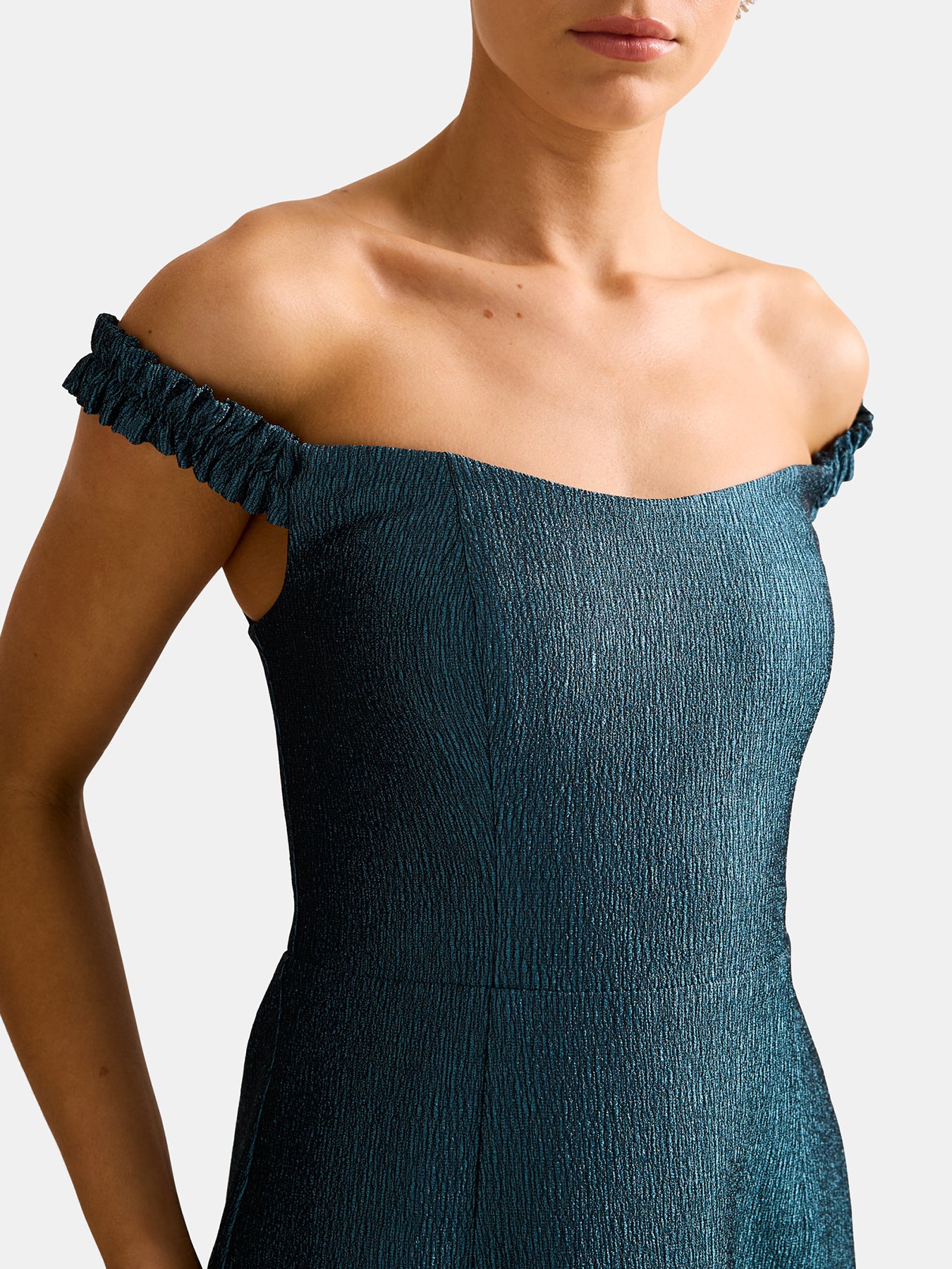 Mindy Bardot Ruffle Midi Dress Green - Image 5