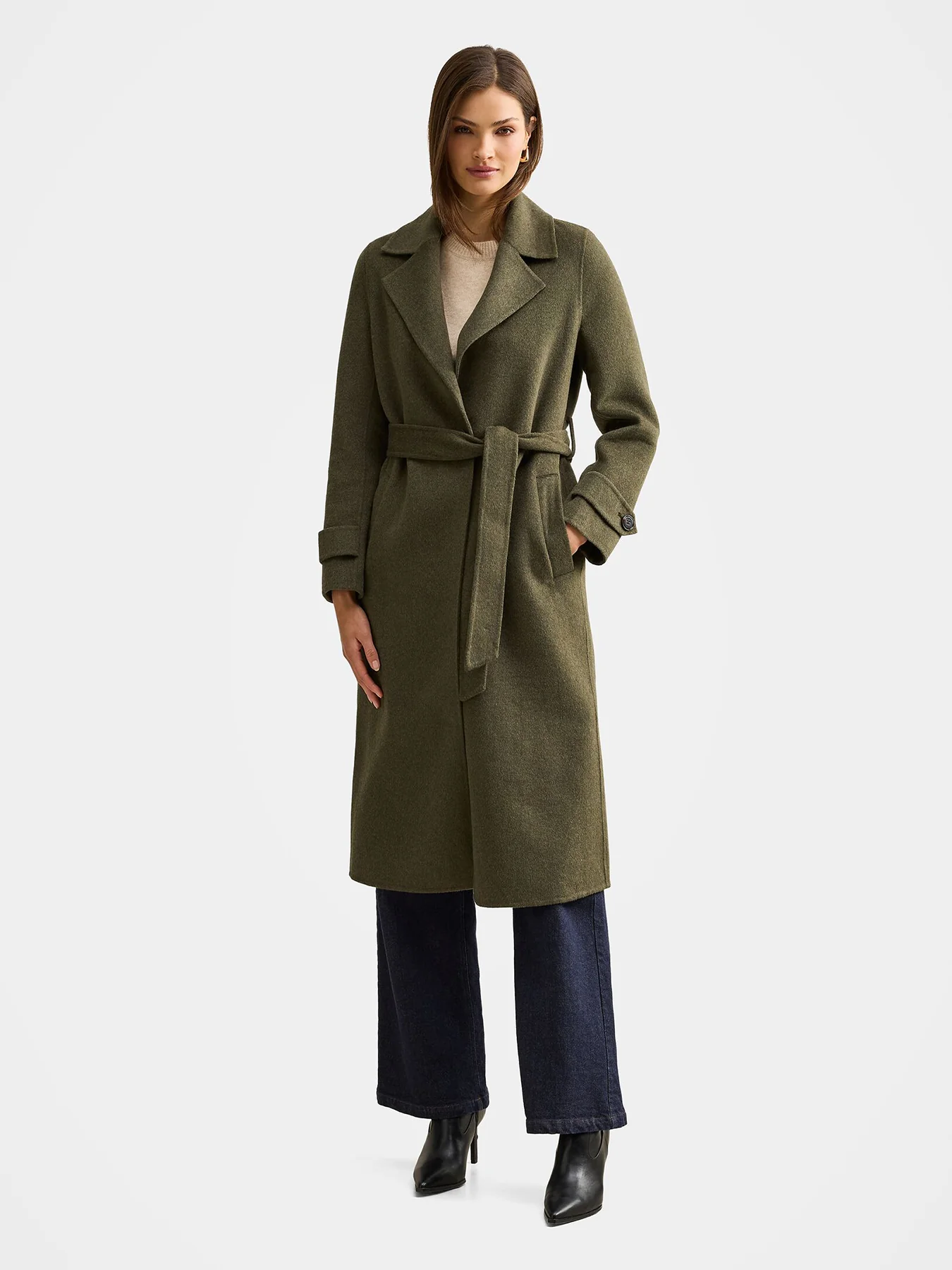 Natalie Felled Seam Coat Oak Green - Image 2
