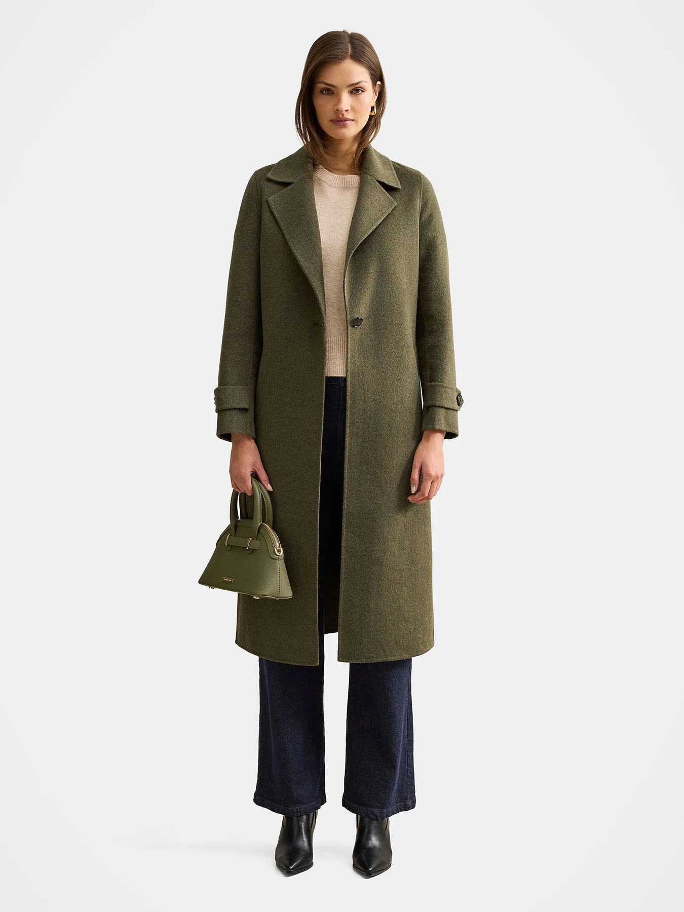 Natalie Felled Seam Coat Oak Green - Image 4