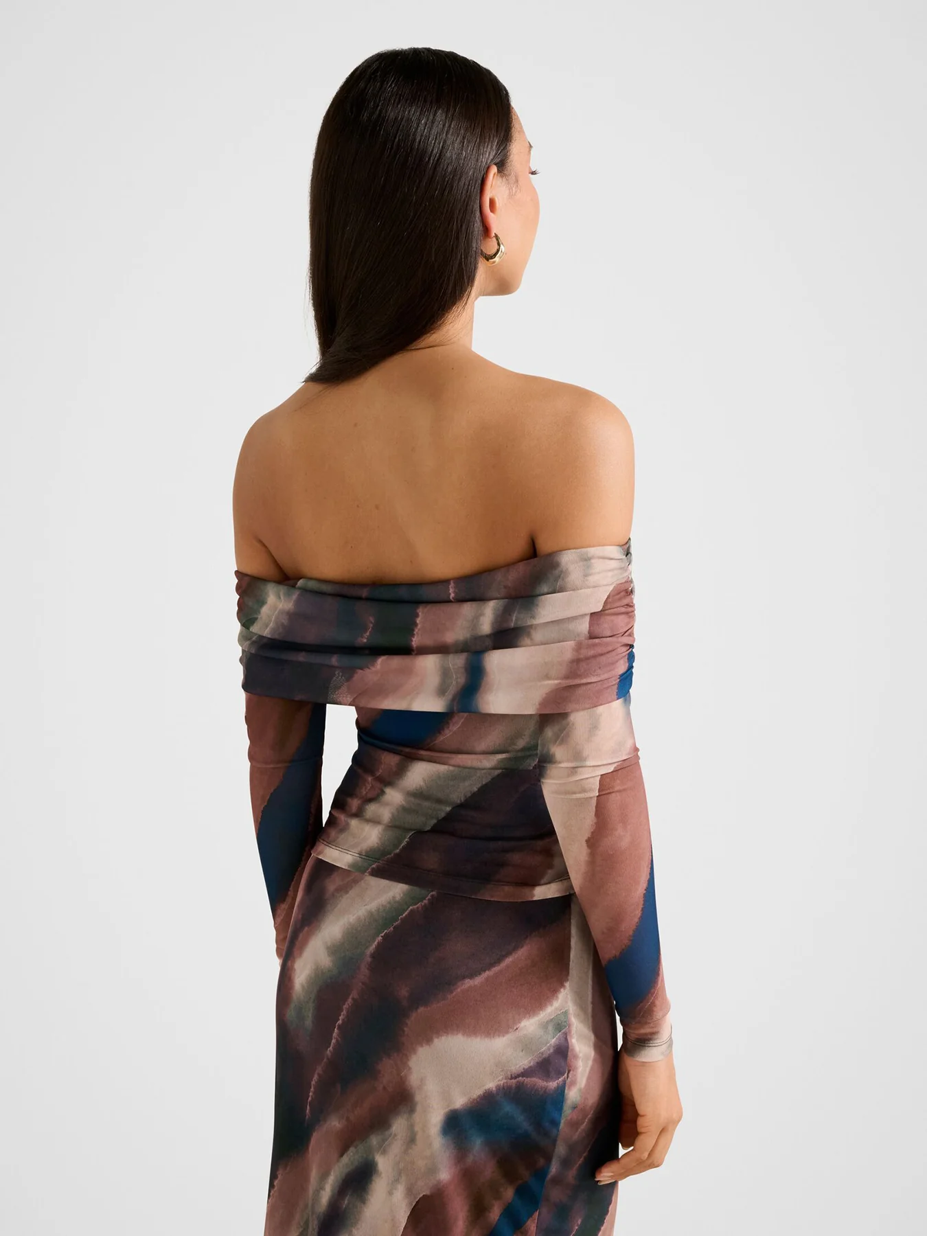 Kaia Ruched Mesh Bardot Top - Image 3