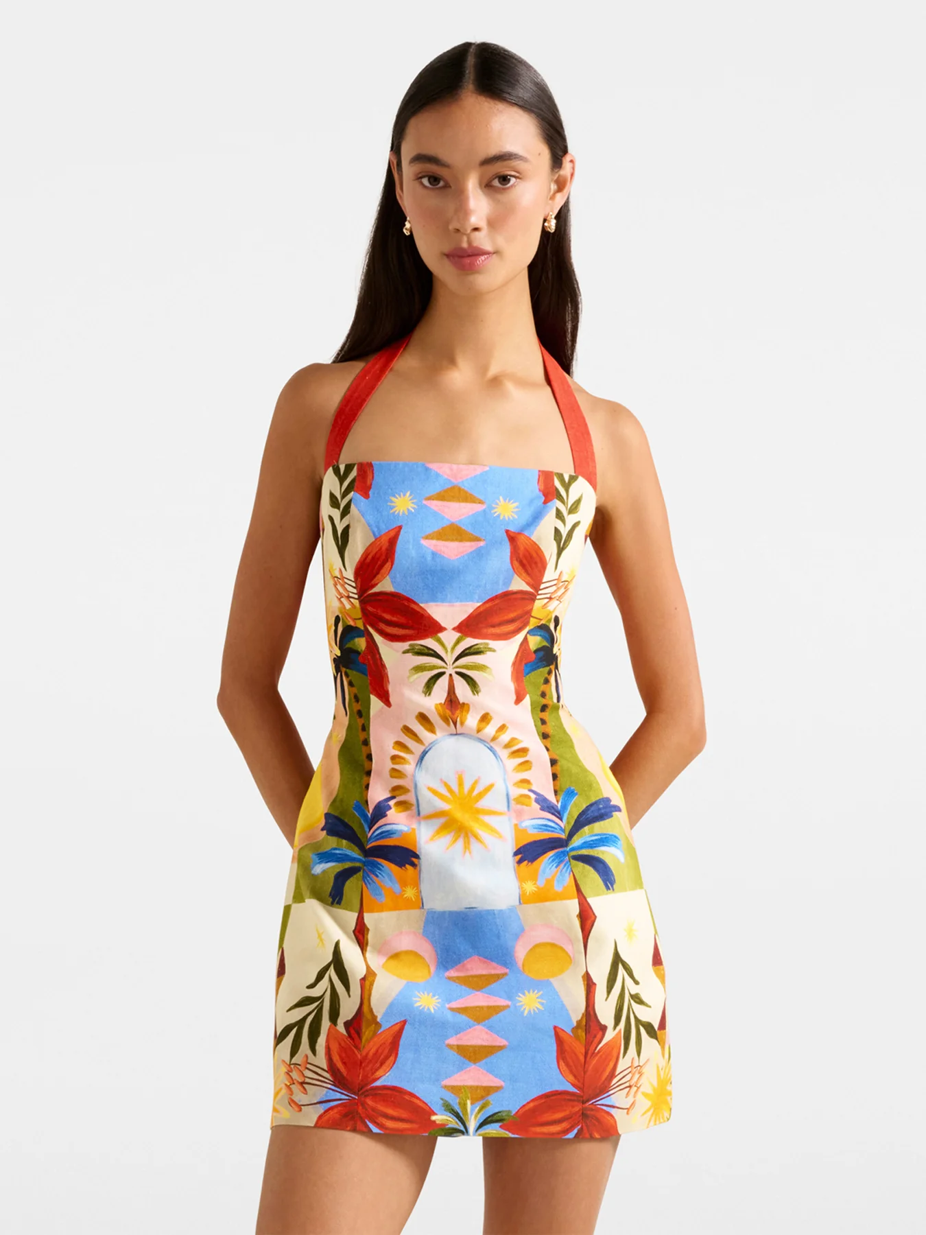 Keely Halter Neck Linen Mini Dress - Image 4