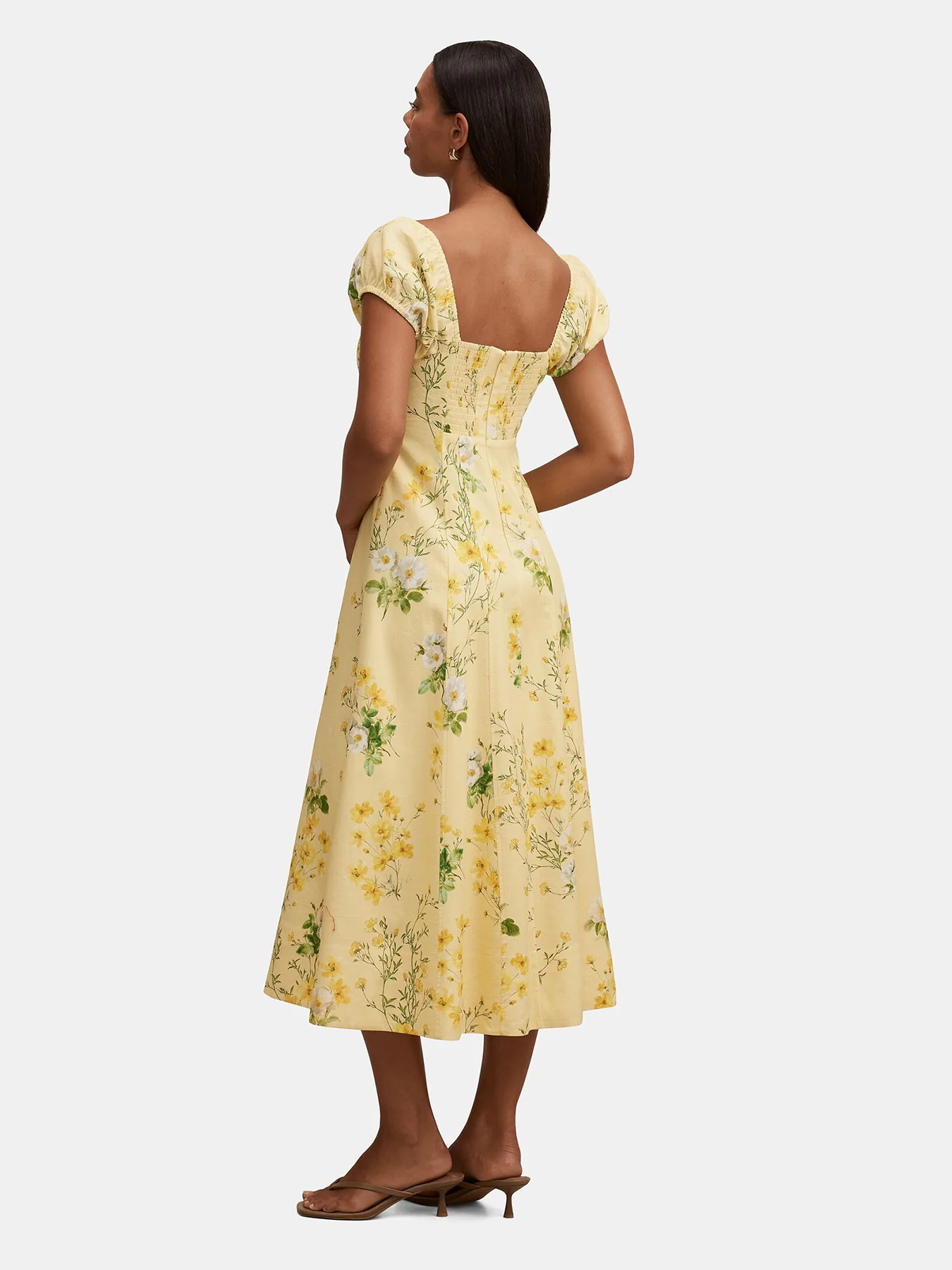 Sadie Cap Sleeve Midi Dress Printed Yellow - Image 3