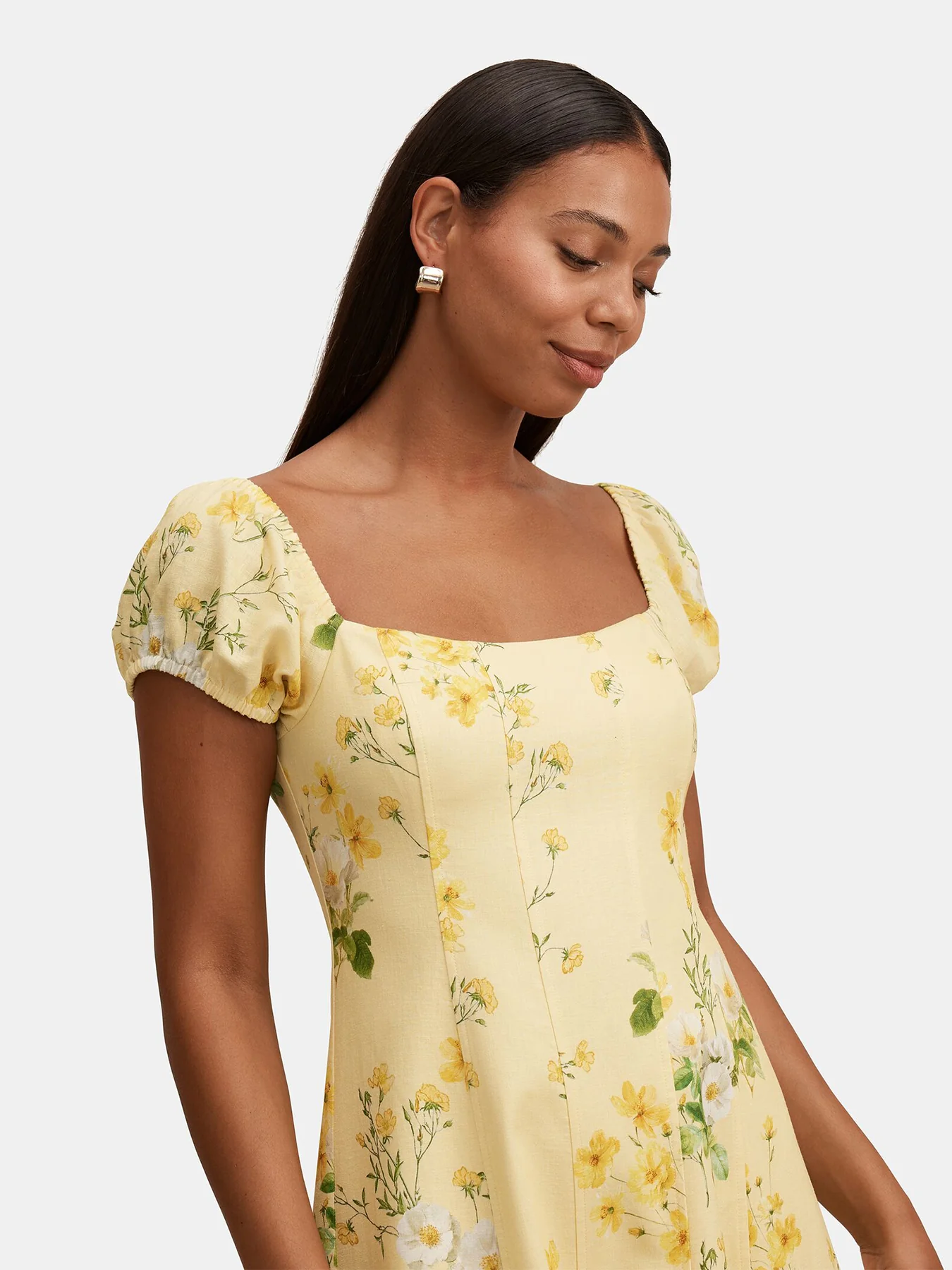 Sadie Cap Sleeve Midi Dress Printed Yellow - Image 4