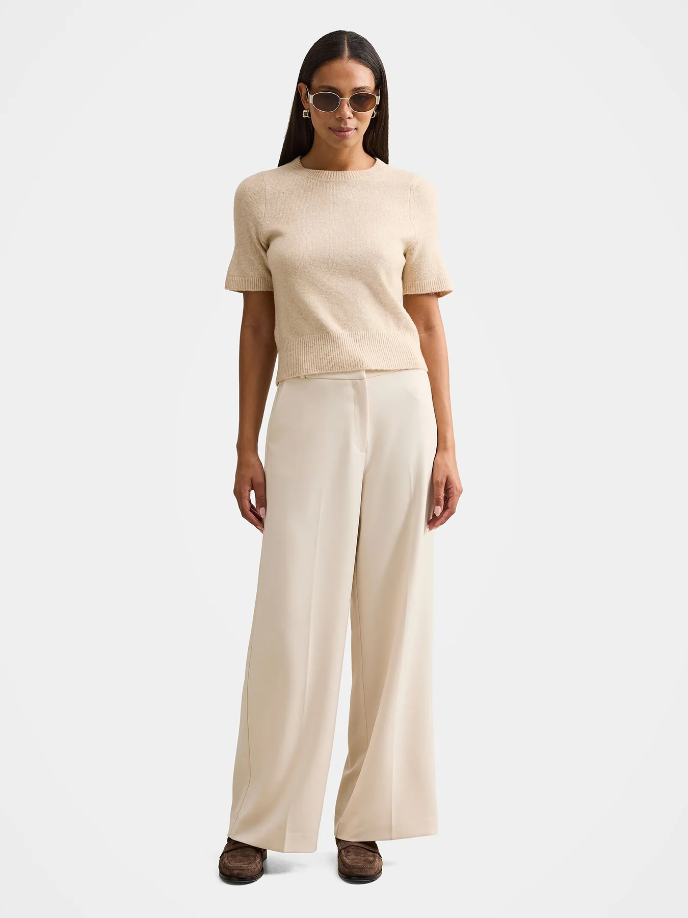 Estelle Short Sleeve Knitted T-shirt Oatmilk - Image 3