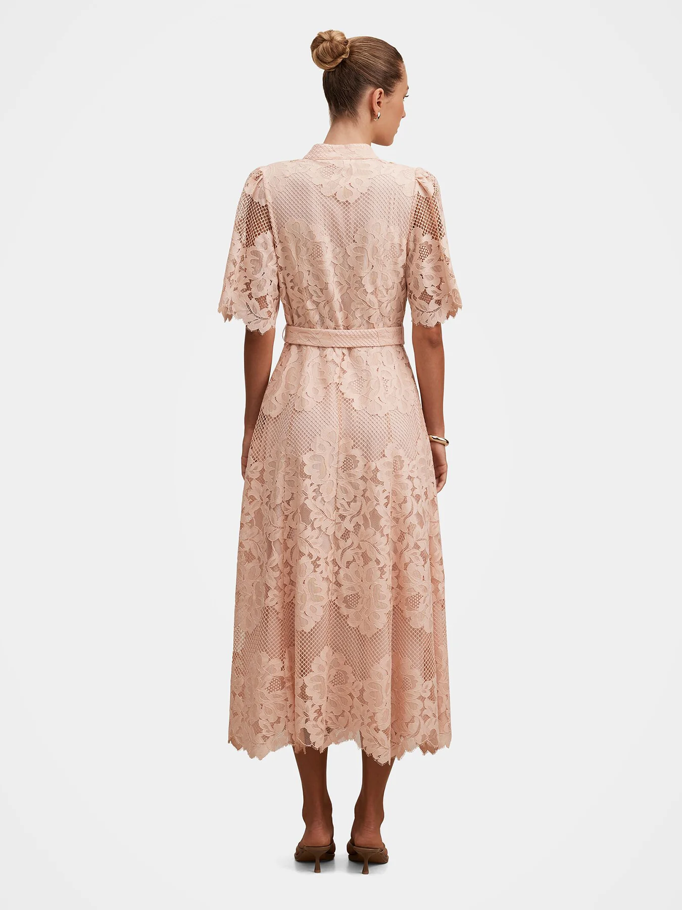 Liberty Flutter Sleeve Lace Midi Dress Pink - Image 3