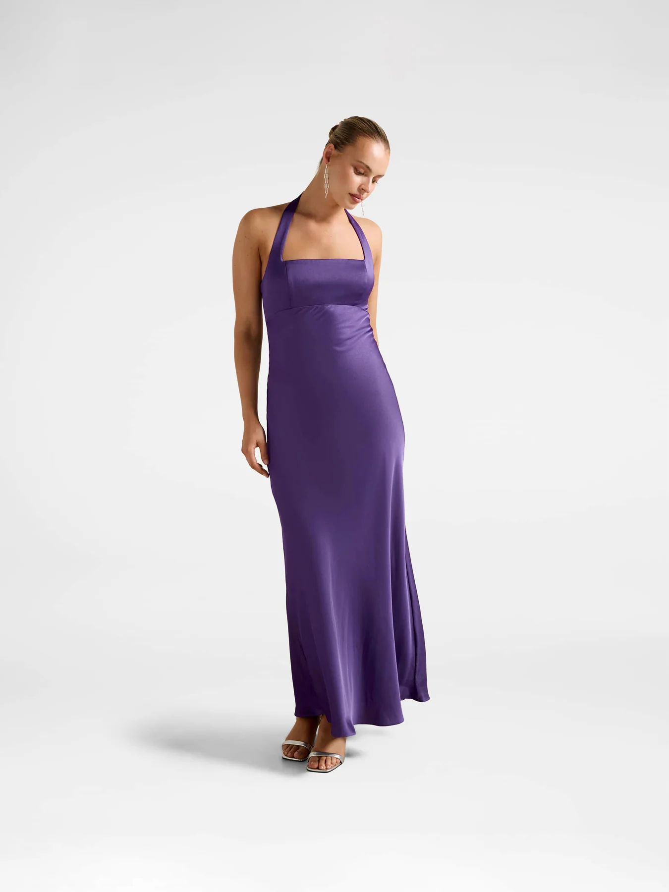 Purple April Open Back Satin Maxi Dress - Image 2