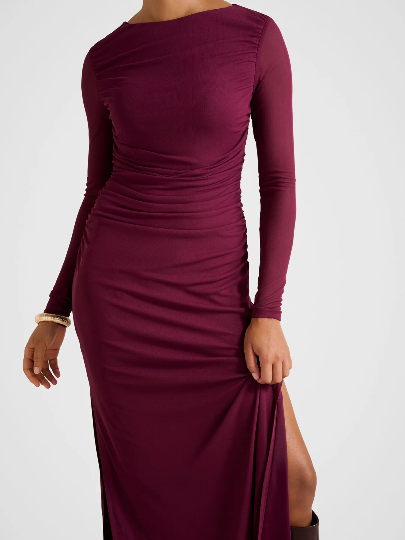 Brittany Gathered Mesh Midi Dress Purple - Image 4
