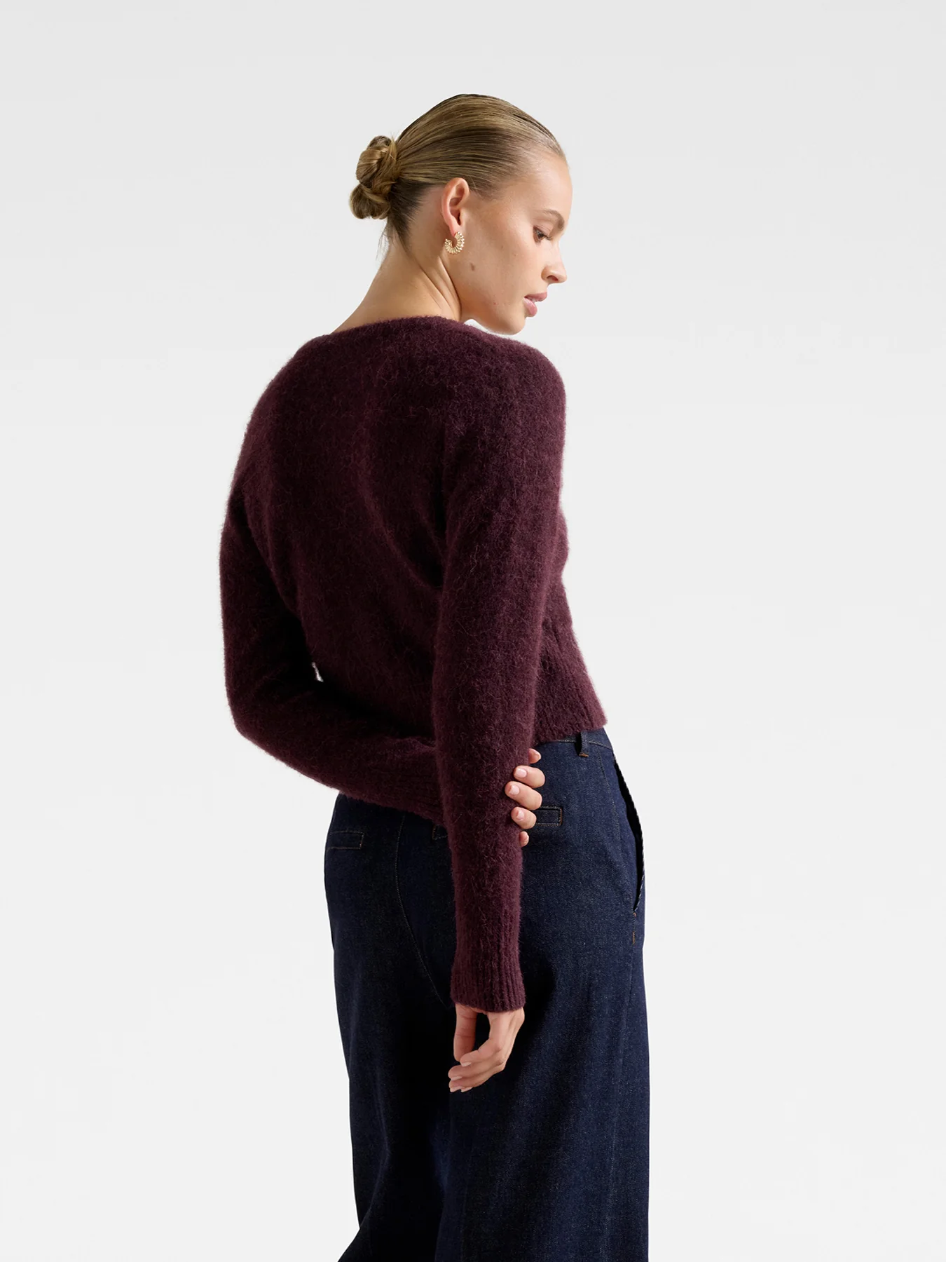 Tilly Crew Neck Cardigan Purple - Image 3