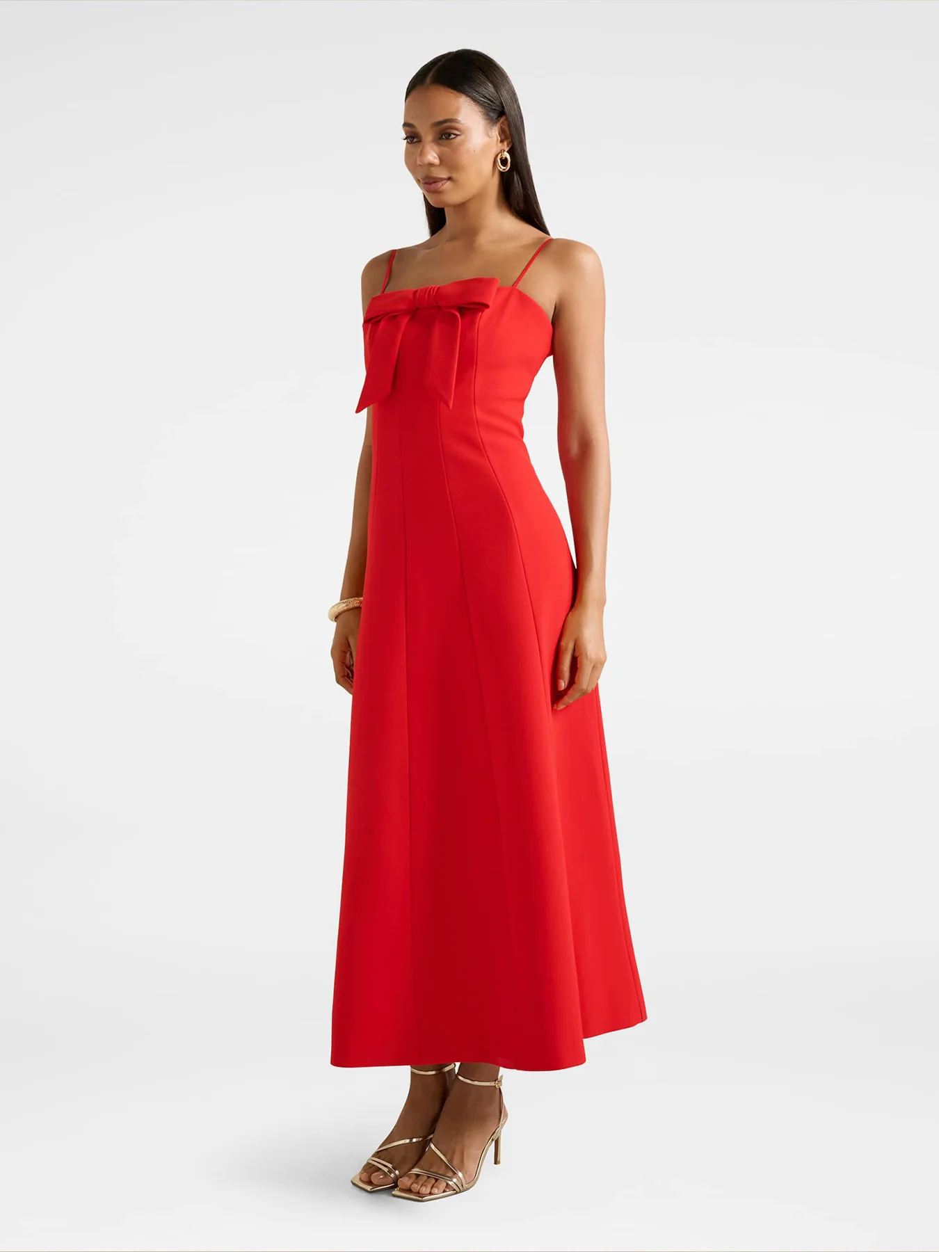 Harlow Bow Front Midi Dress Red - Image 2