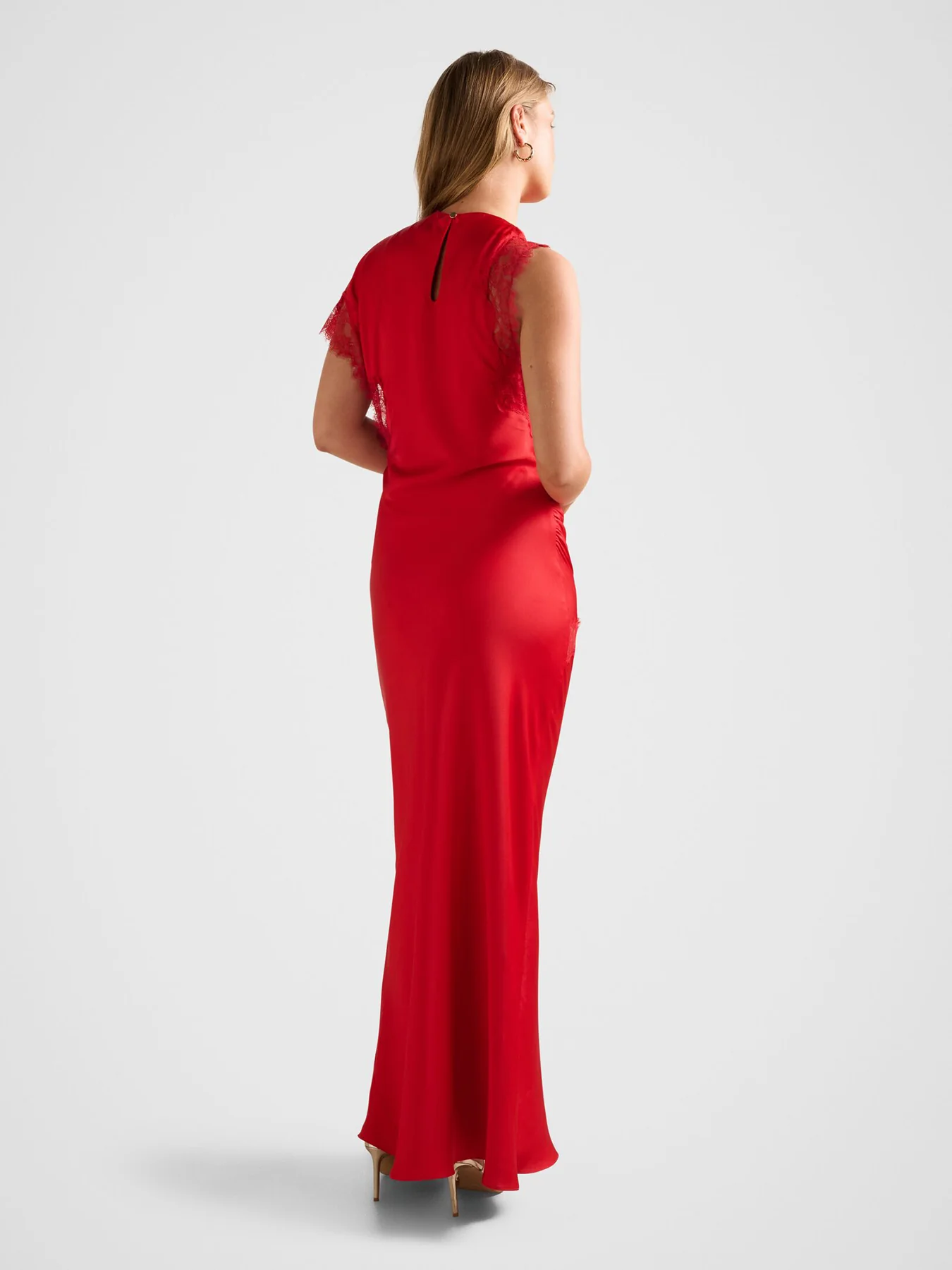Kody Satin Lace Asymmetric Dress Red - Image 3