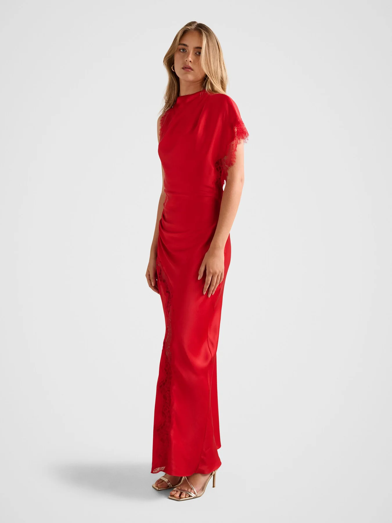 Kody Satin Lace Asymmetric Dress Red - Image 5
