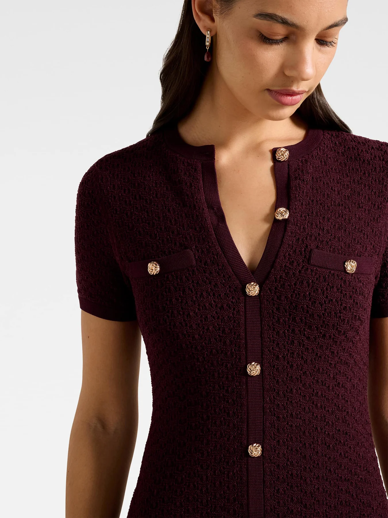 Rosa Stitch Interest Knitted Mini Dress Berry - Image 4