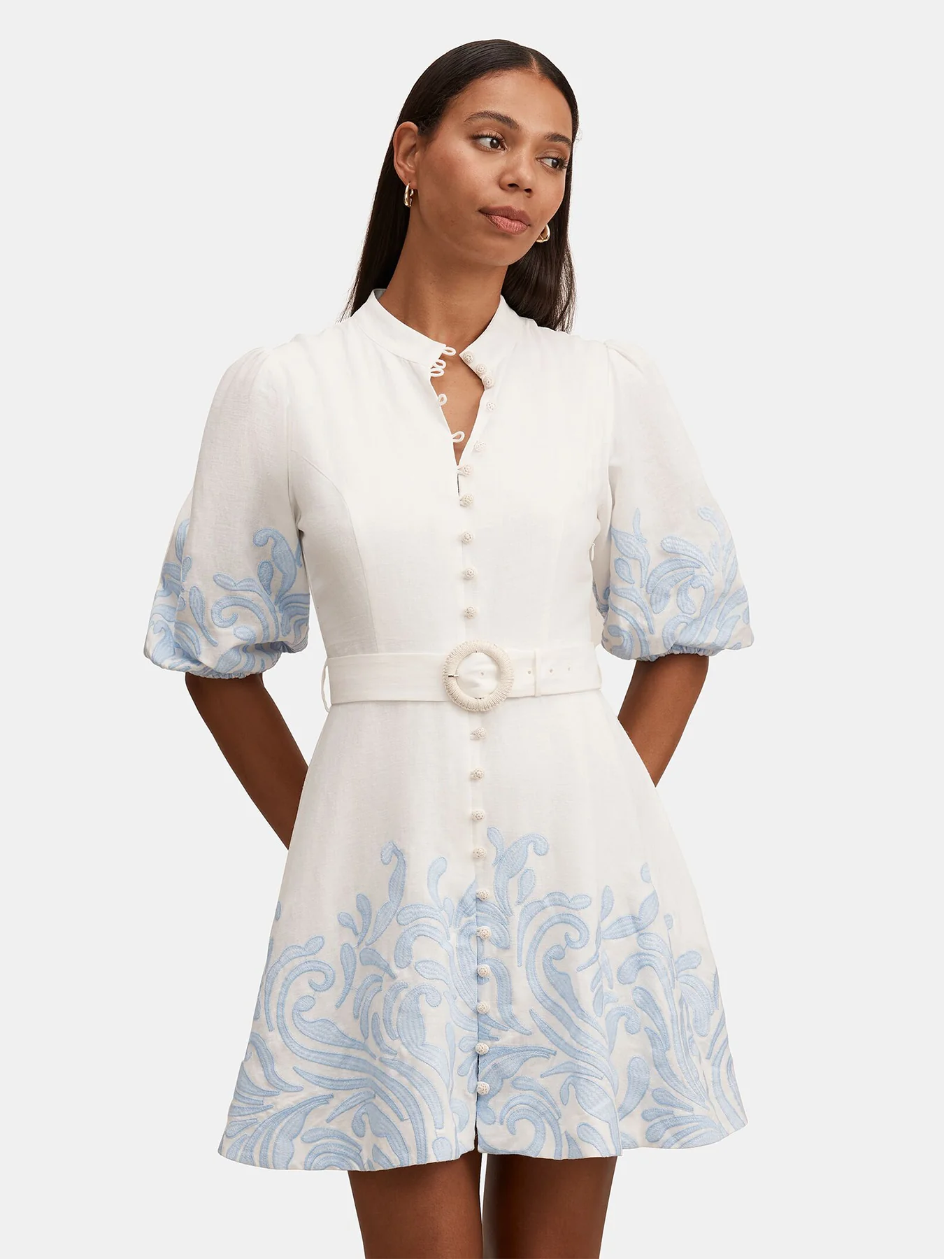 Eva Embroidered Mini Dress White - Image 4