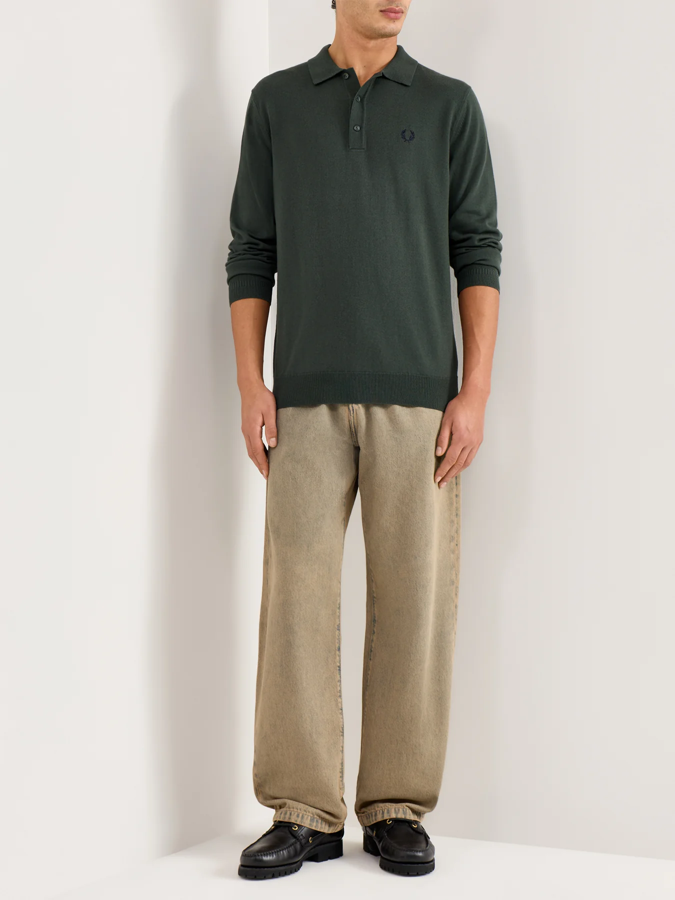 Classic Knitted Long Sleeve Polo Shirt Green - Image 2